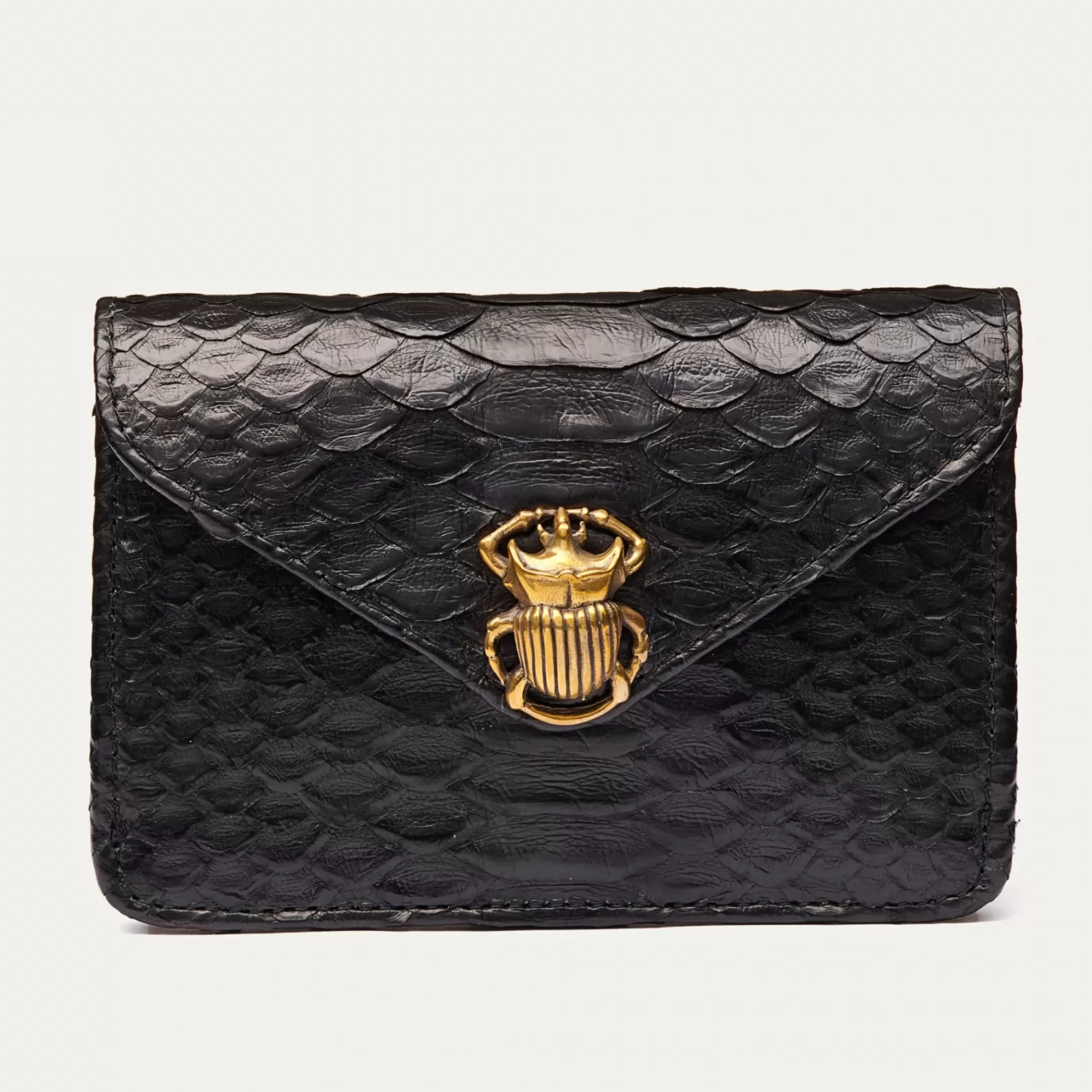 Claris Virot Bags-Alex Wallet Black Python Golden Hardware