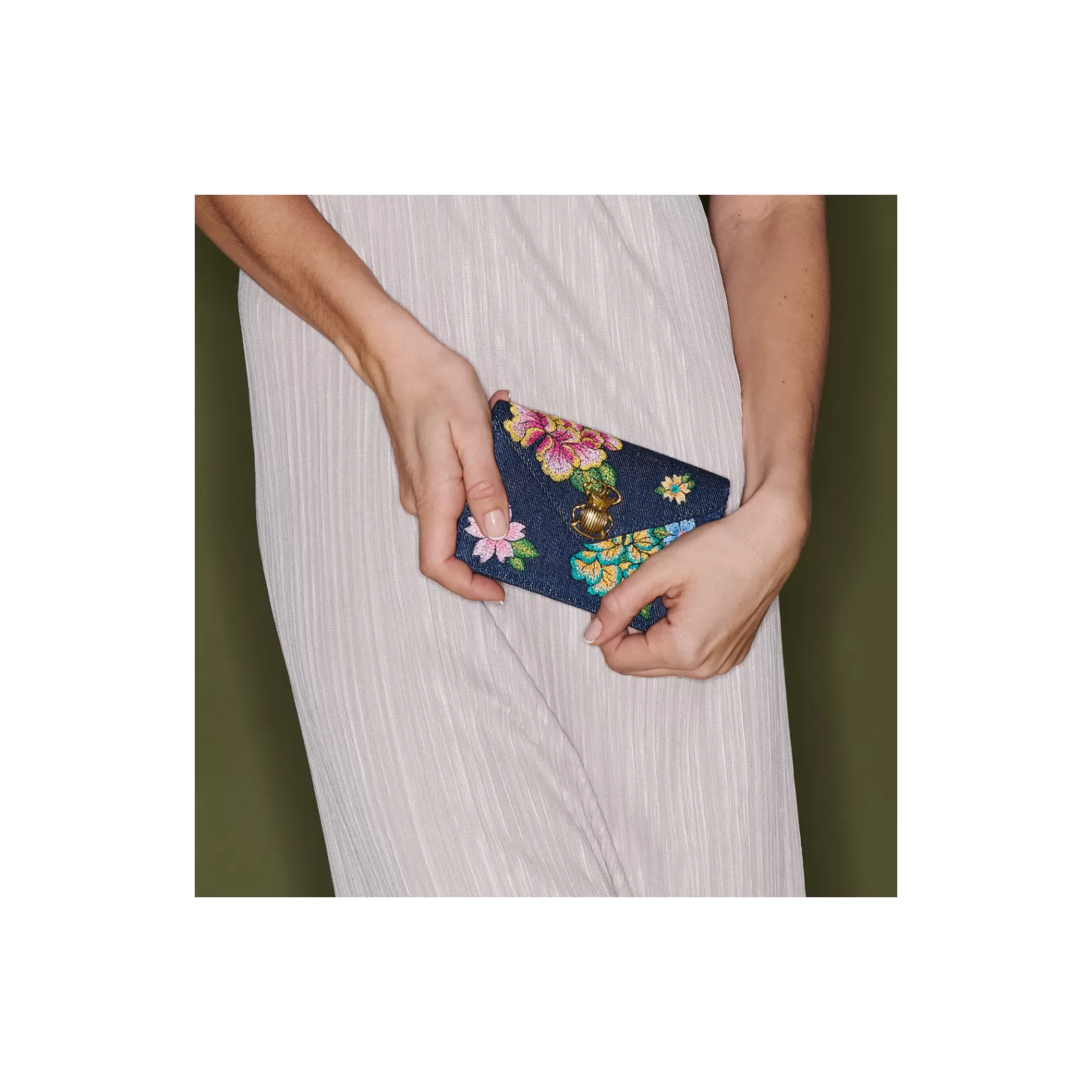 Claris Virot Bags-Alex Wallet Peonies Embroided Flowers