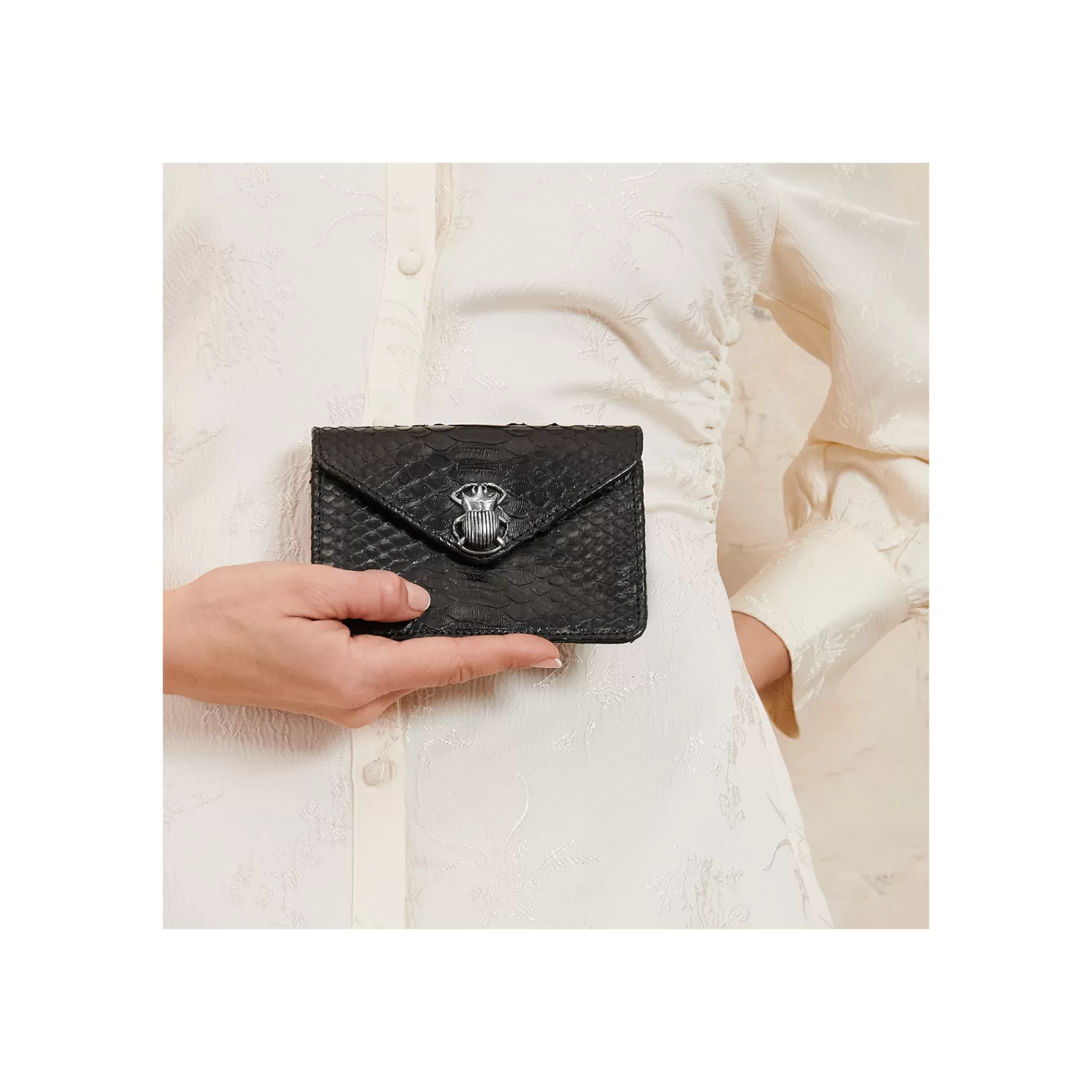 Claris Virot Bags-Alex Wallet Black Python Silver Hardware