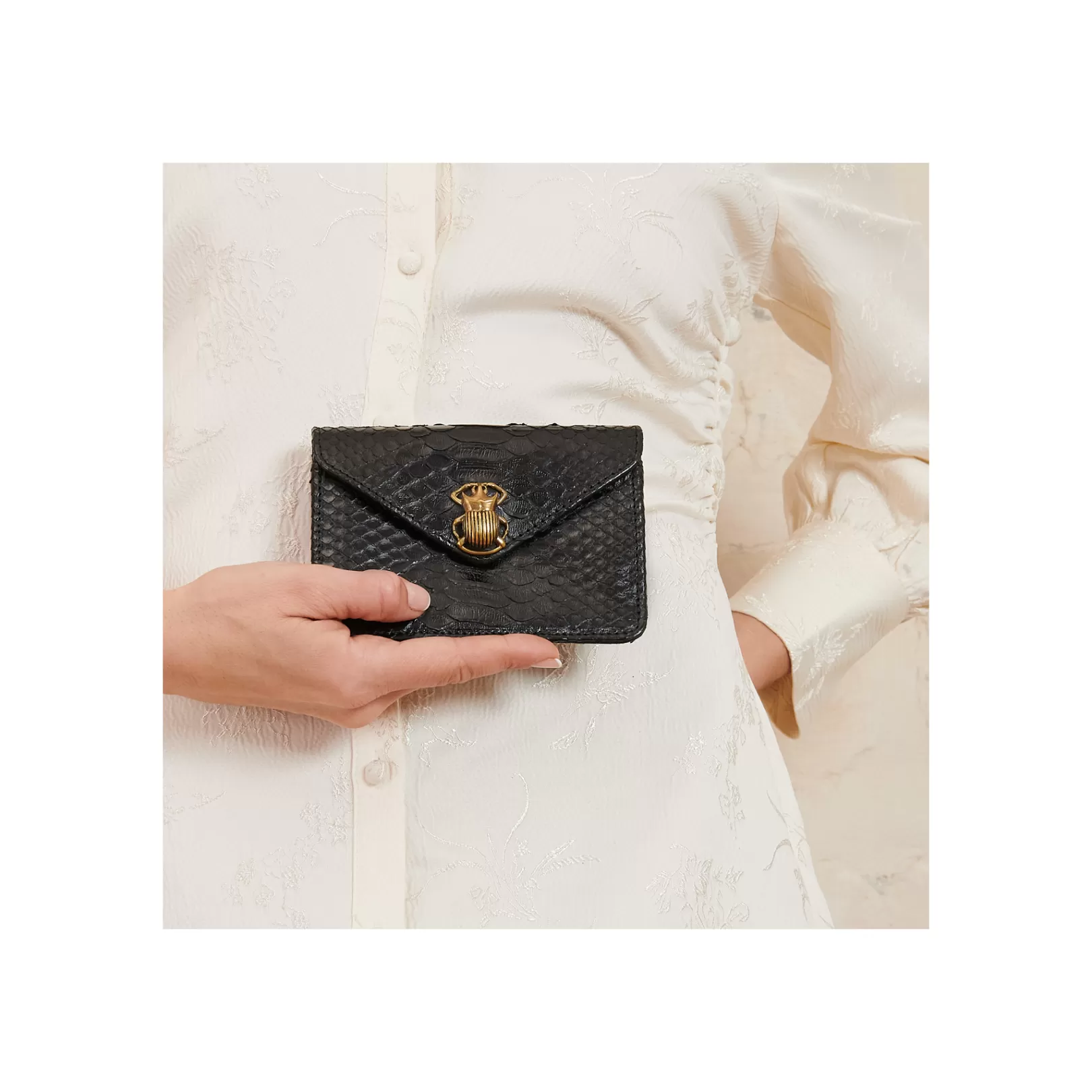 Claris Virot Bags-Alex Wallet Black Python Golden Hardware