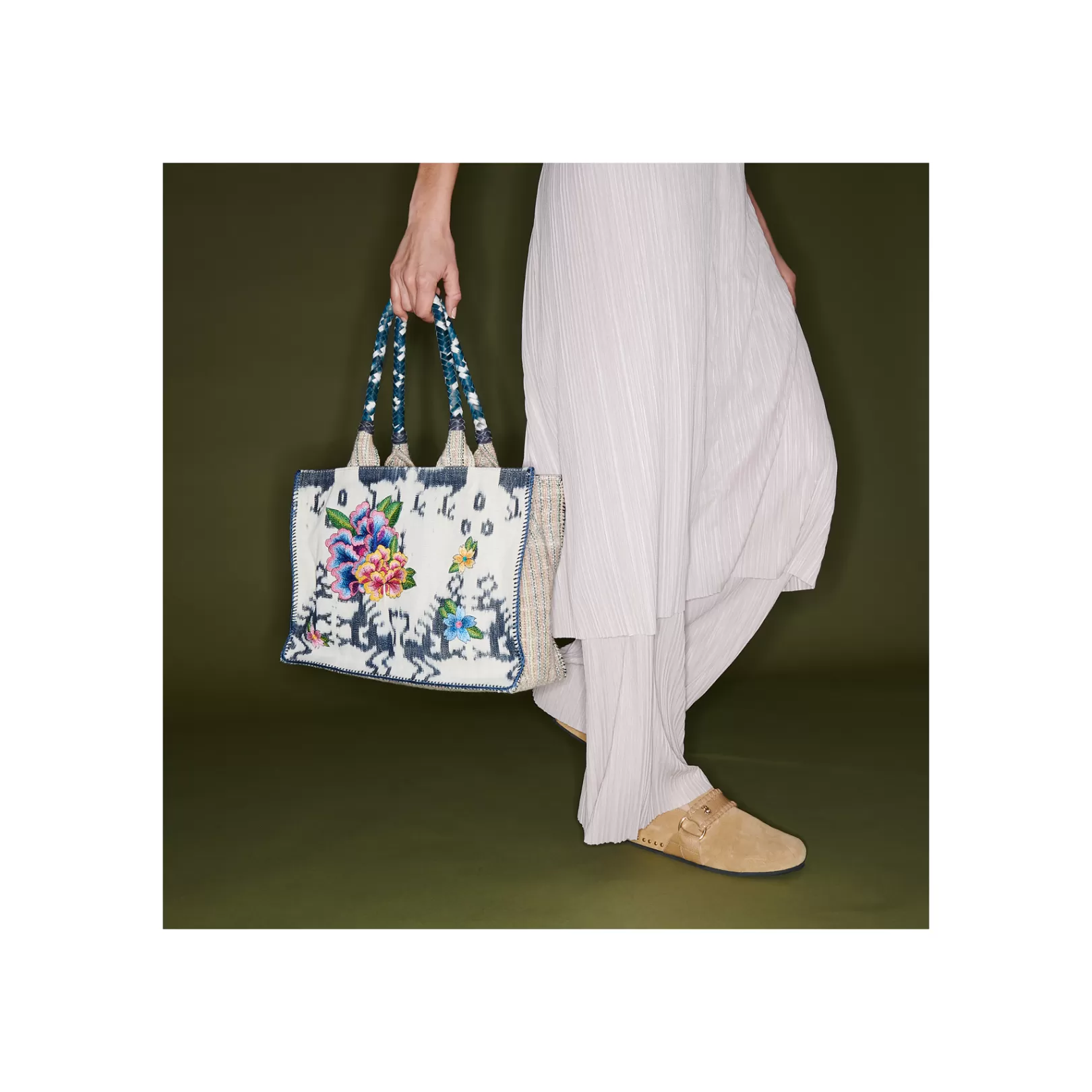 Claris Virot Bags-Archi Bag Blue Dragon Timor Fabric