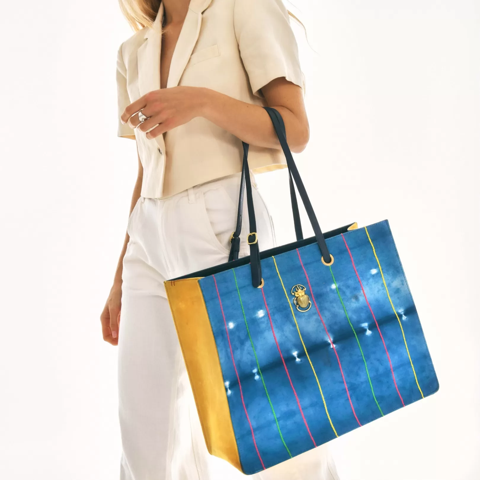 Claris Virot Bags-Archi Bag Indigo Bogolan Fabric