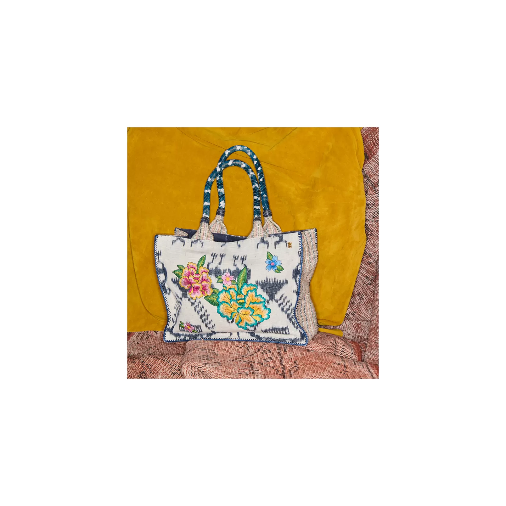 Claris Virot Bags-Archi Bag Blue Dragon Timor Fabric