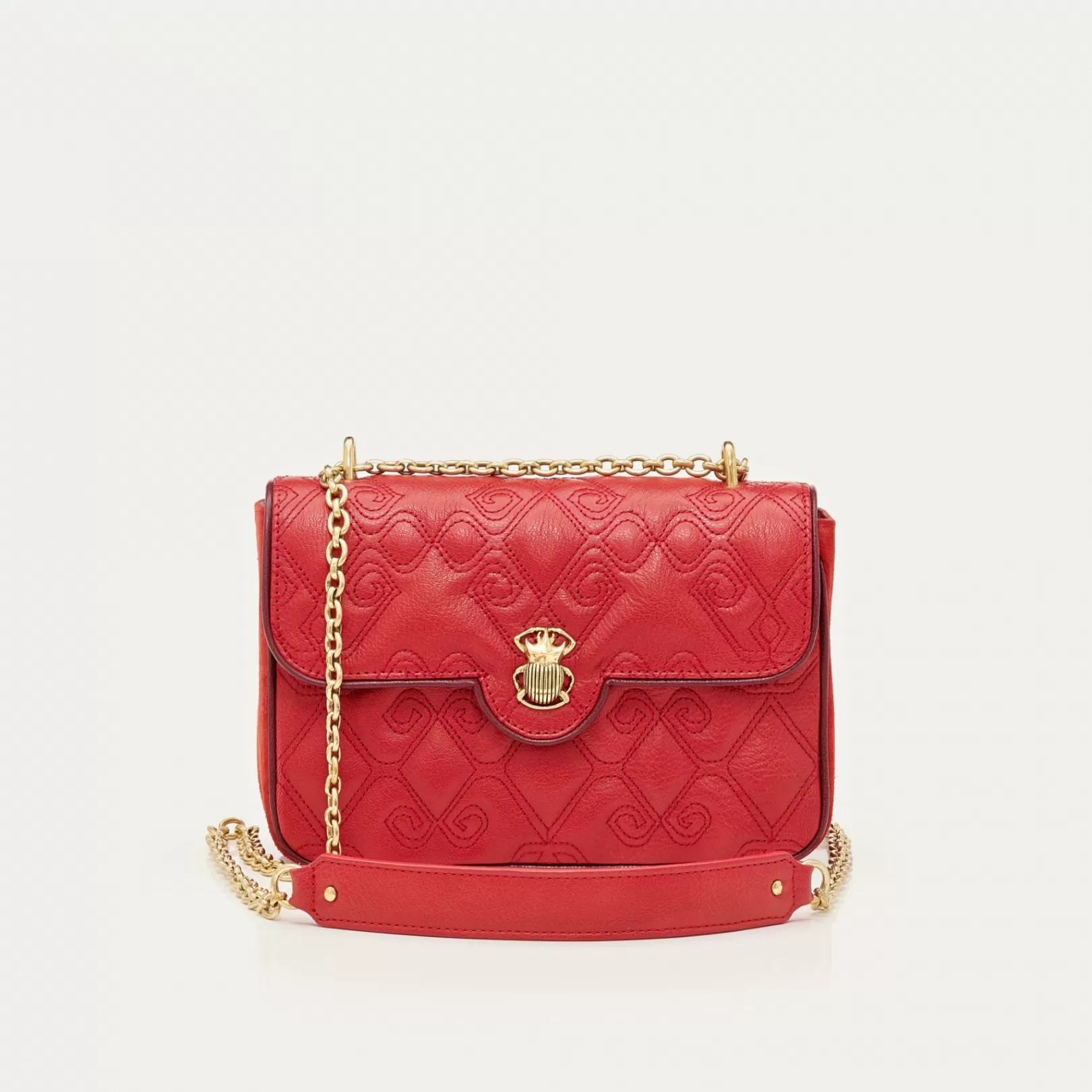 Claris Virot Bags-Ava Medium Bag Vermilion Leather And Suede