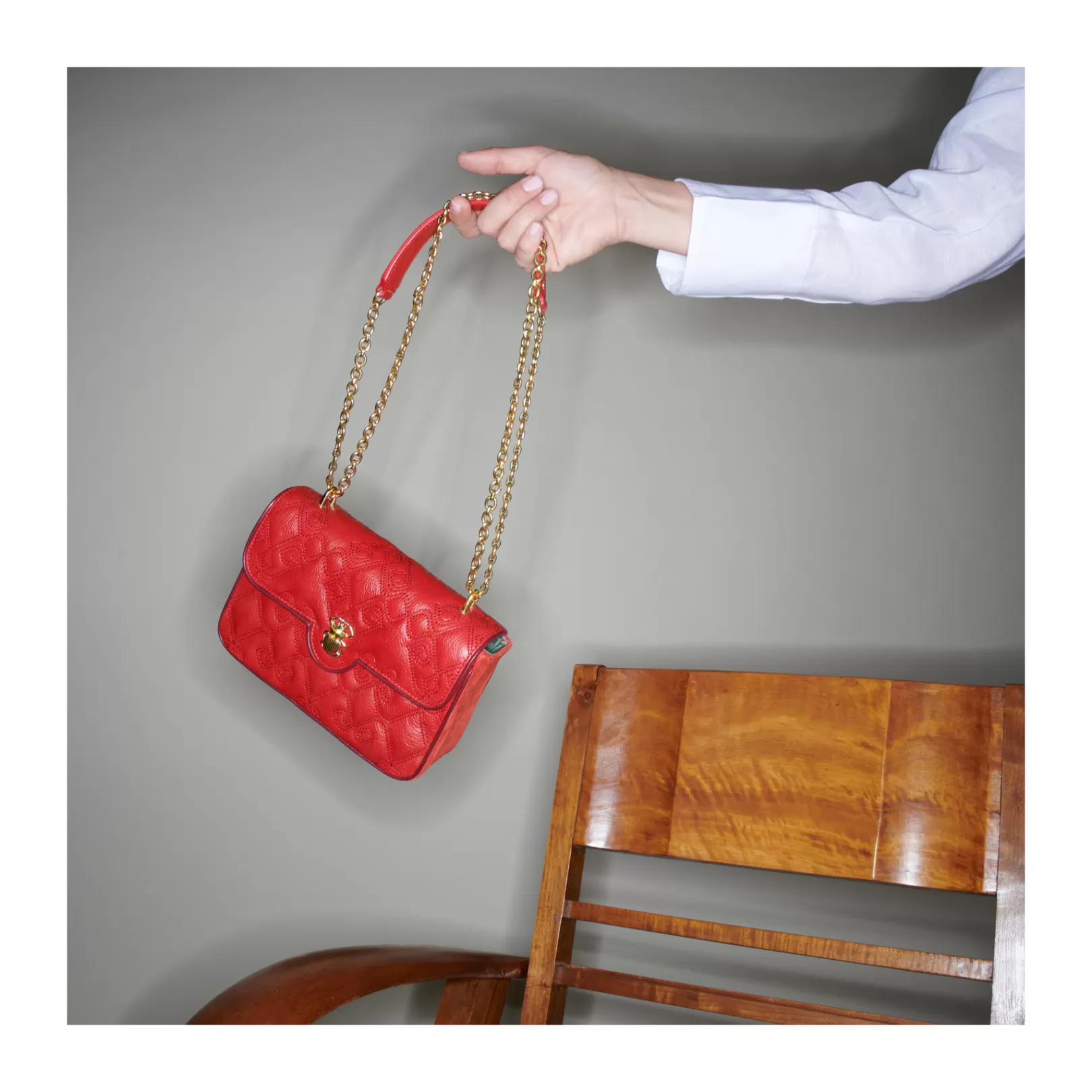 Claris Virot Bags-Ava Medium Bag Vermilion Leather And Suede