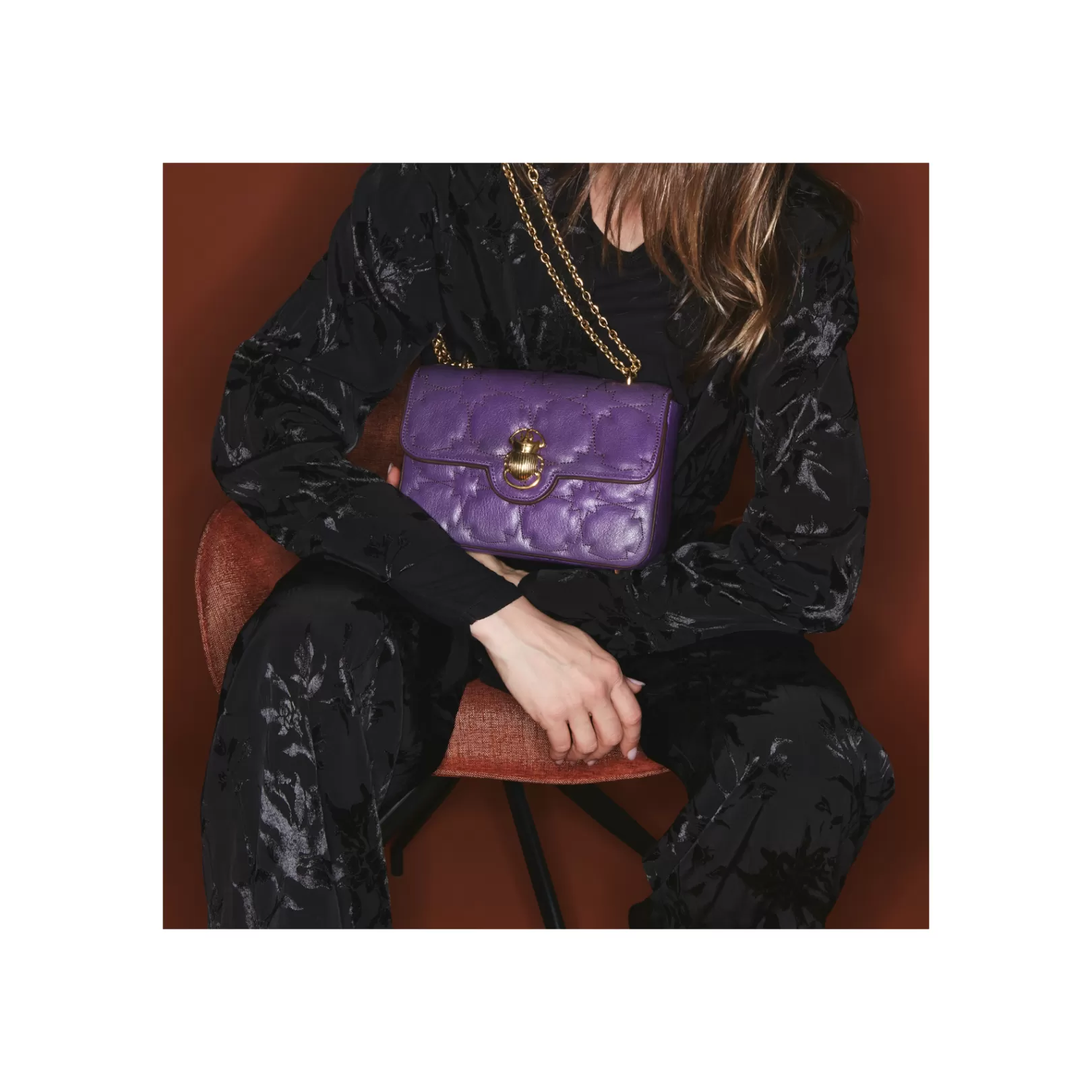 Claris Virot Bags-Ava Medium Bag Purple Leather Embroidered