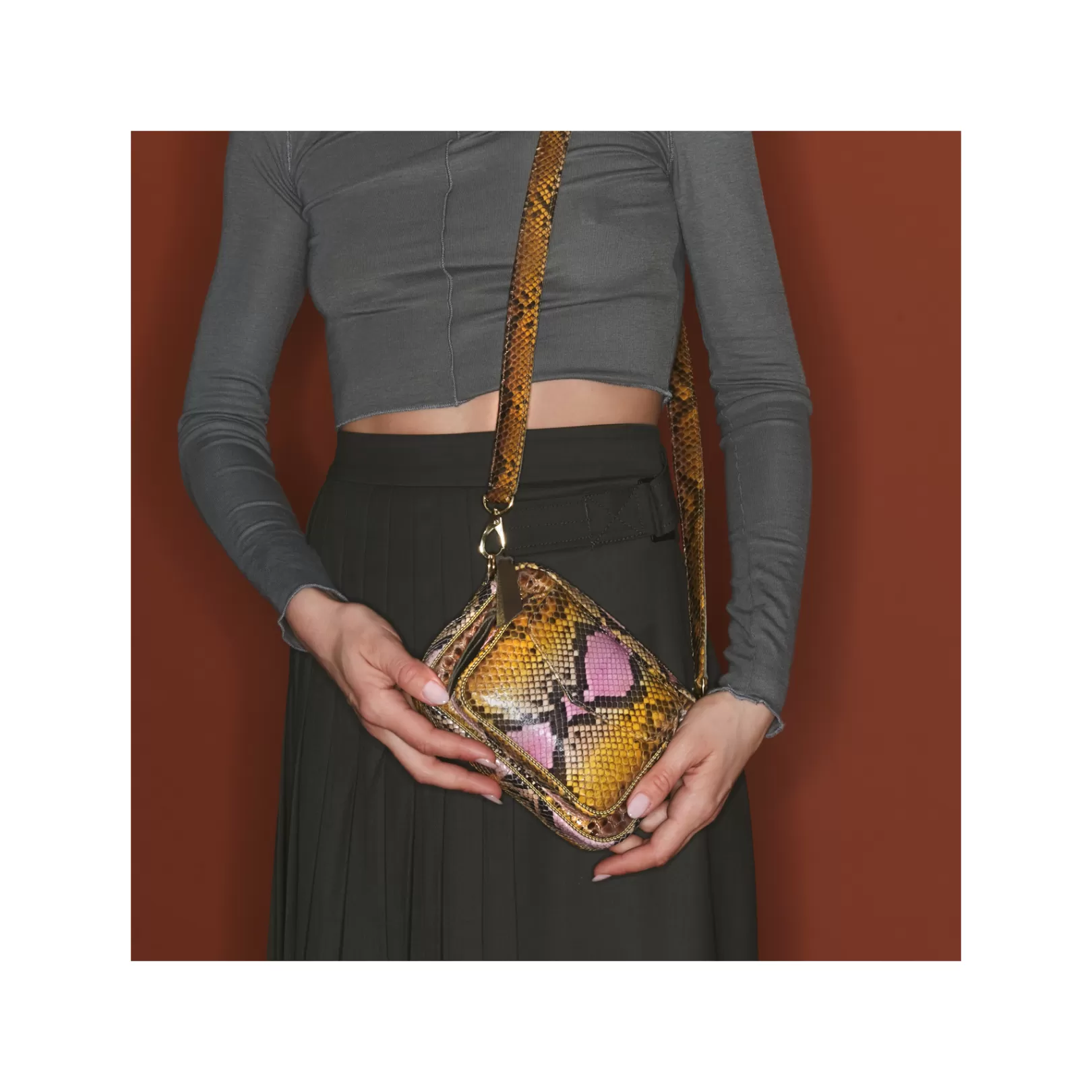 Claris Virot Bags-Baby Charly Bag Stone Hand Painted Python