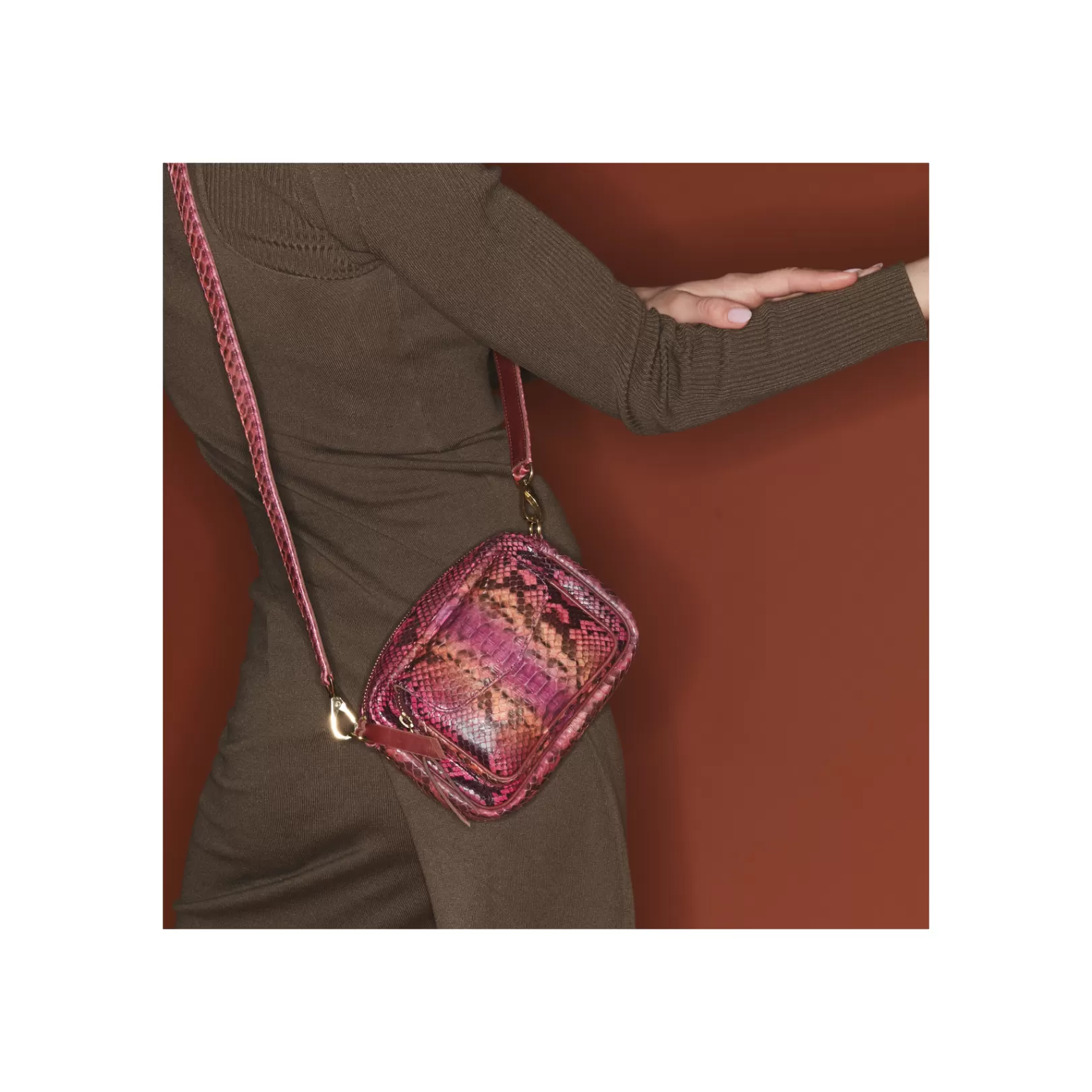 Claris Virot Bags-Baby Charly Bag Pink Burgundy Python