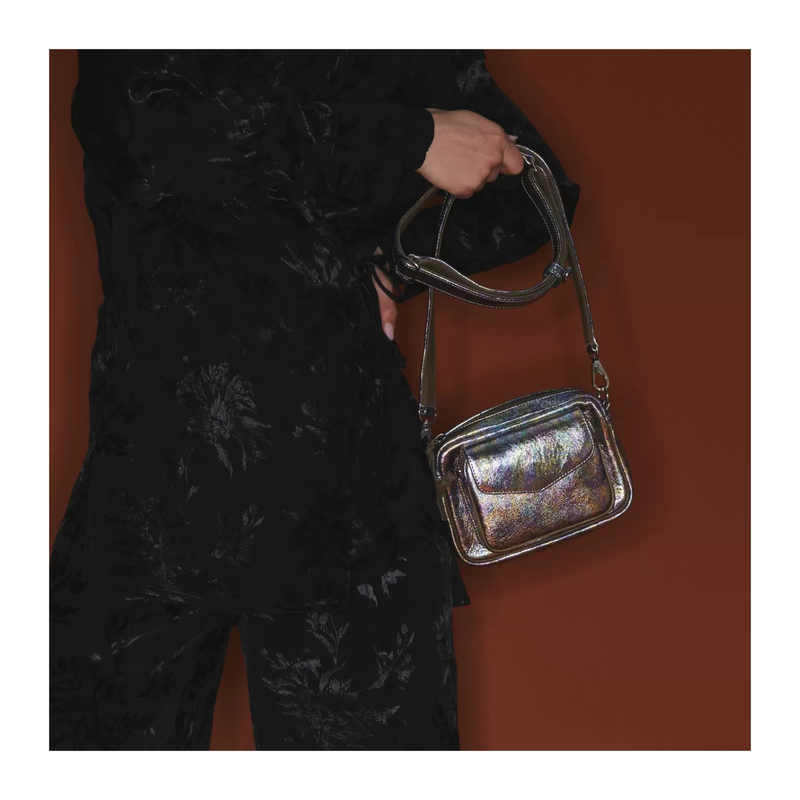 Claris Virot Bags-Baby Charly Bag Metallic Gasoil Leather