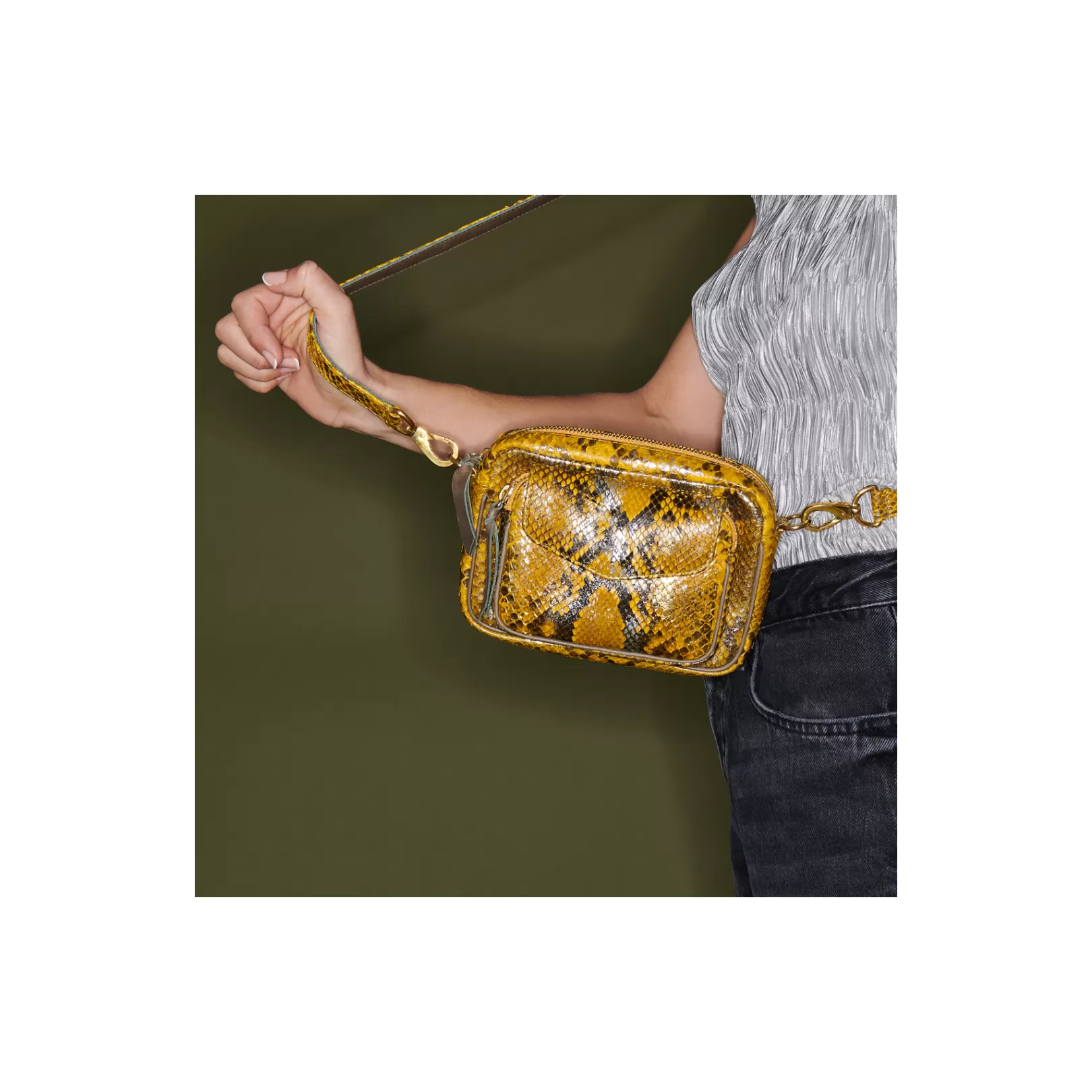 Claris Virot Bags-Baby Charly Bag Yellow Imperial Samurai Python