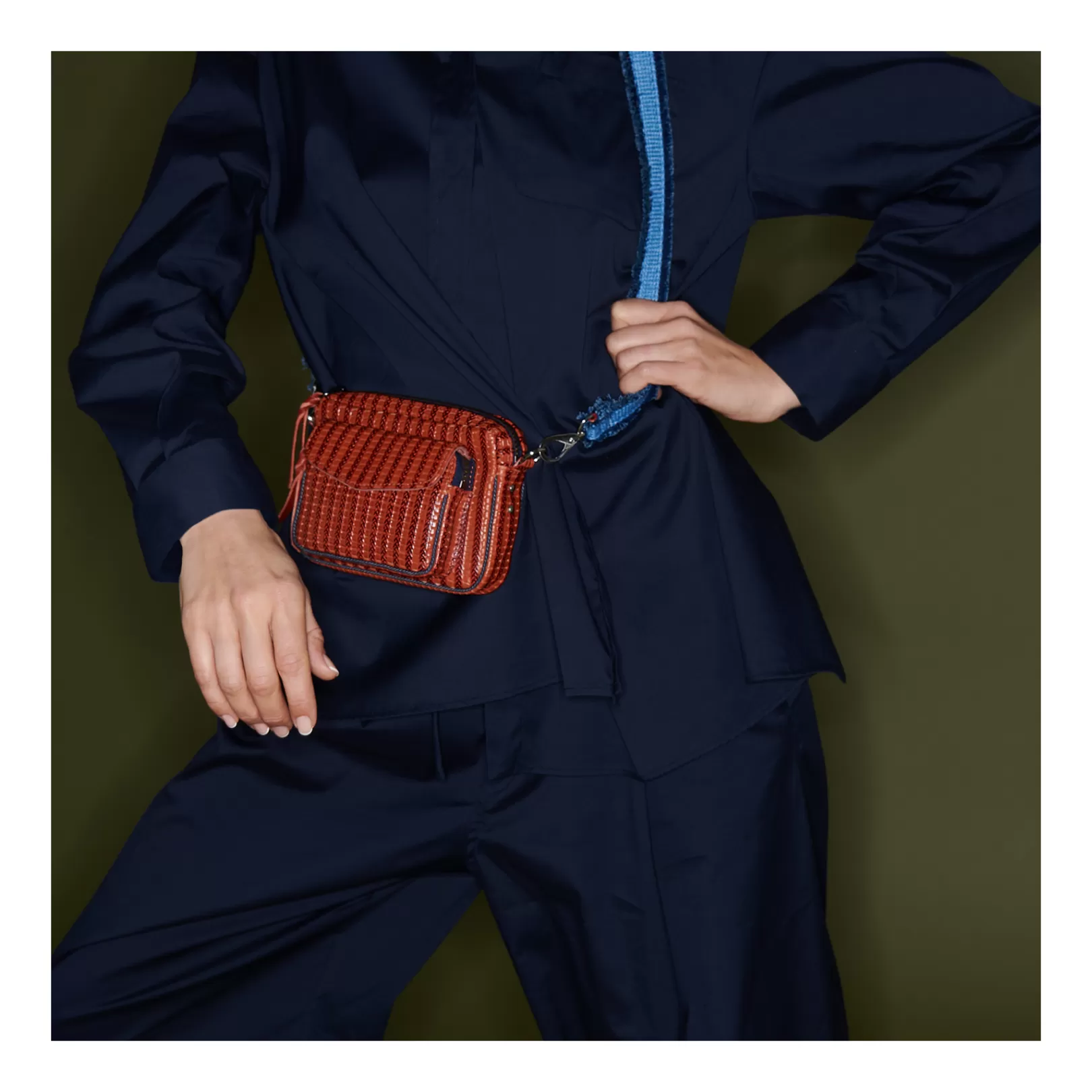 Claris Virot Bags-Baby Charly Bag Anko Brick Embossed Woven Leather