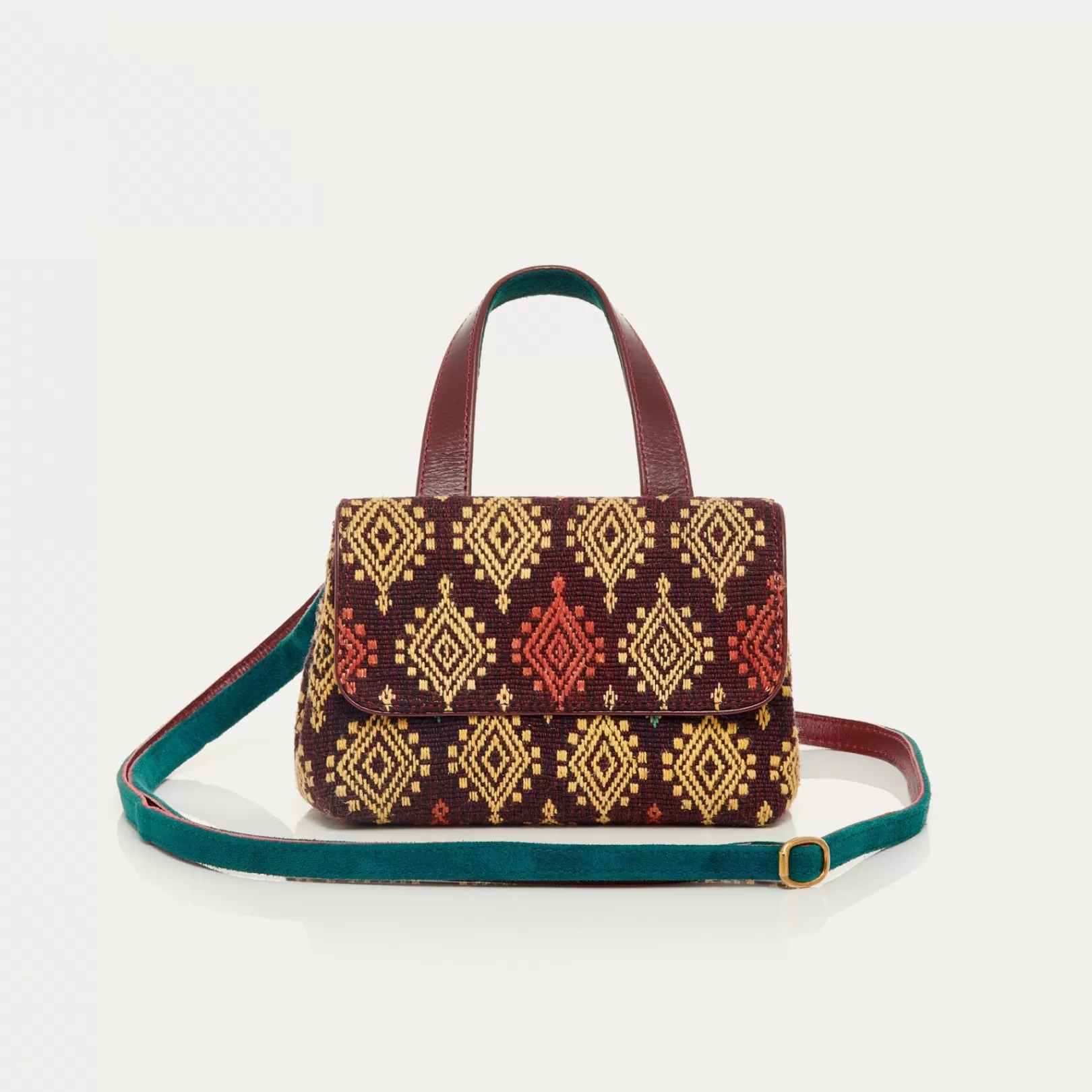 Claris Virot Bags-Baby Mimi Bag Burgundy Sumba Fabric And Leather