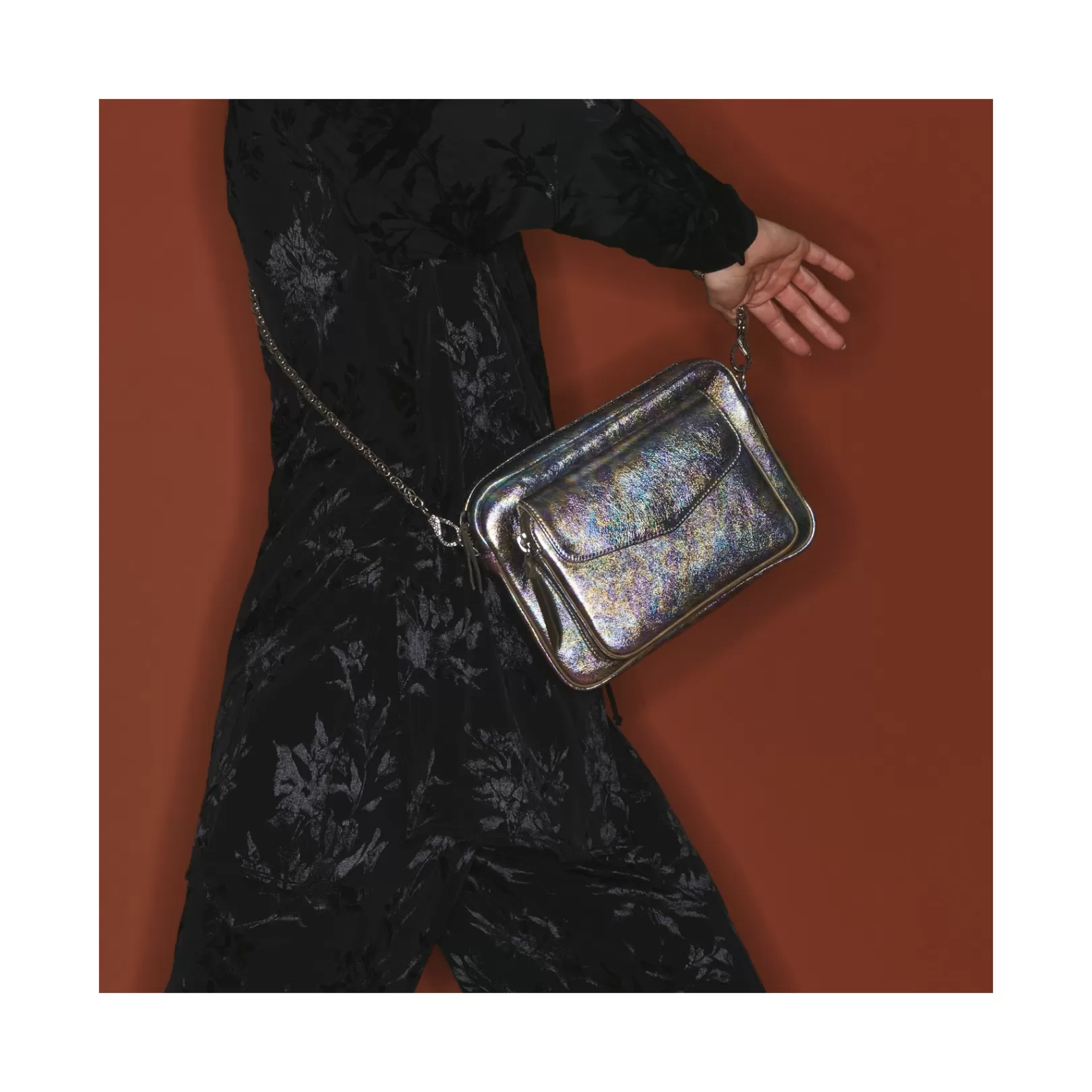 Claris Virot Bags-Big Charly Bag Metallic Gasoil Leather