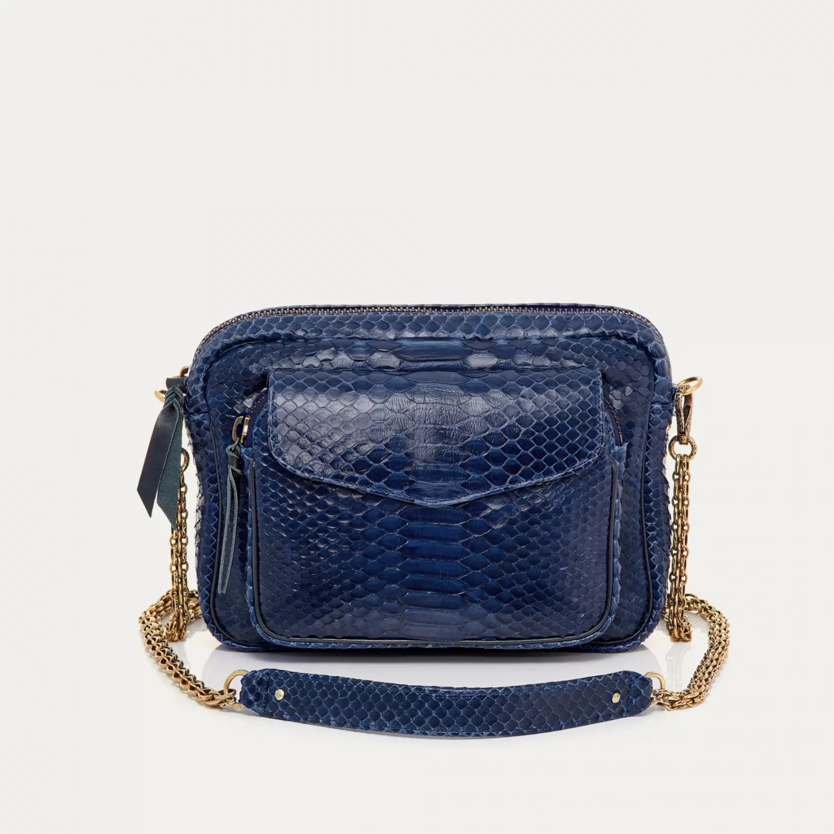 Claris Virot Bags-Big Charly Bag Navy Golden Hardware Python