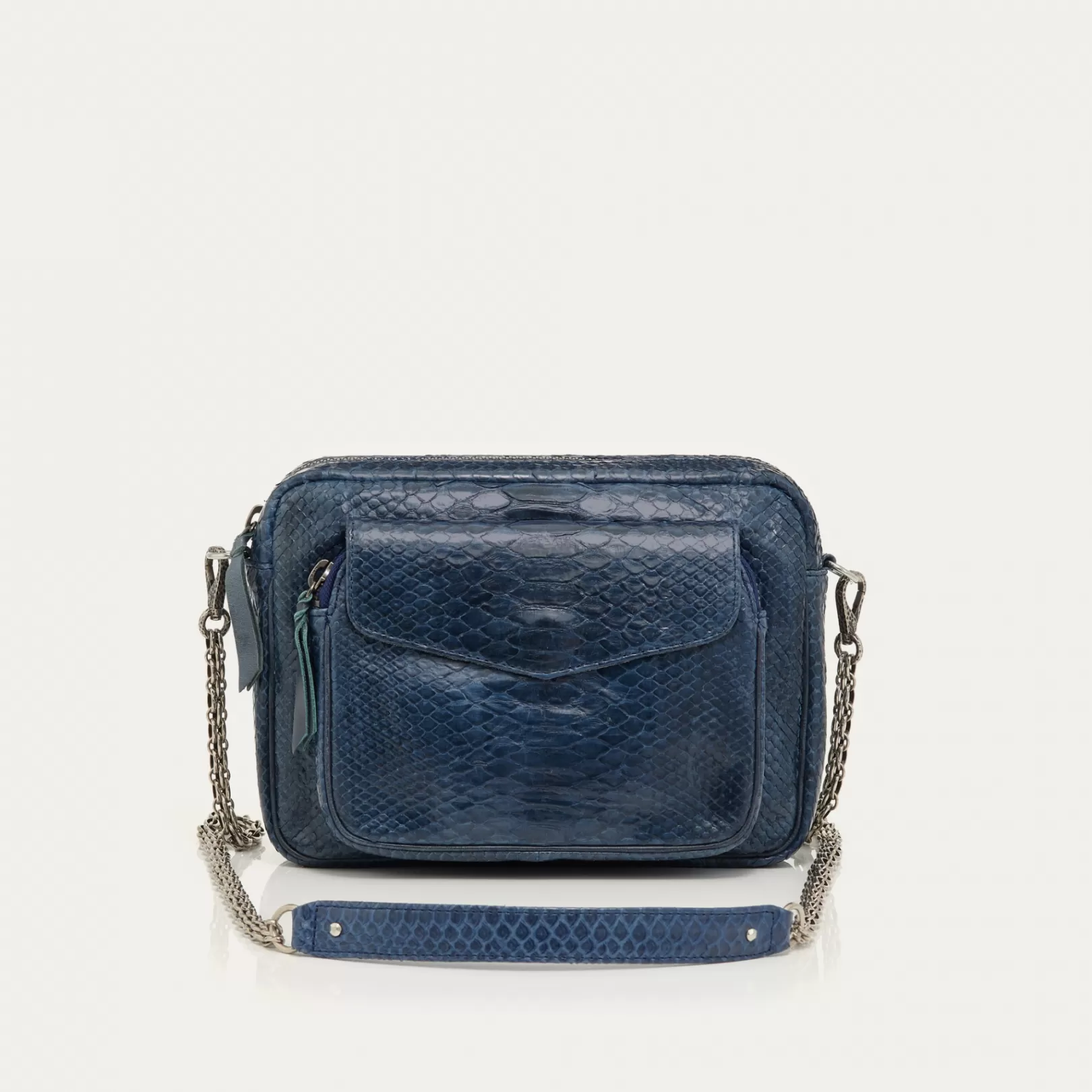 Claris Virot Bags-Big Charly Bag Navy Silver Hardware Python