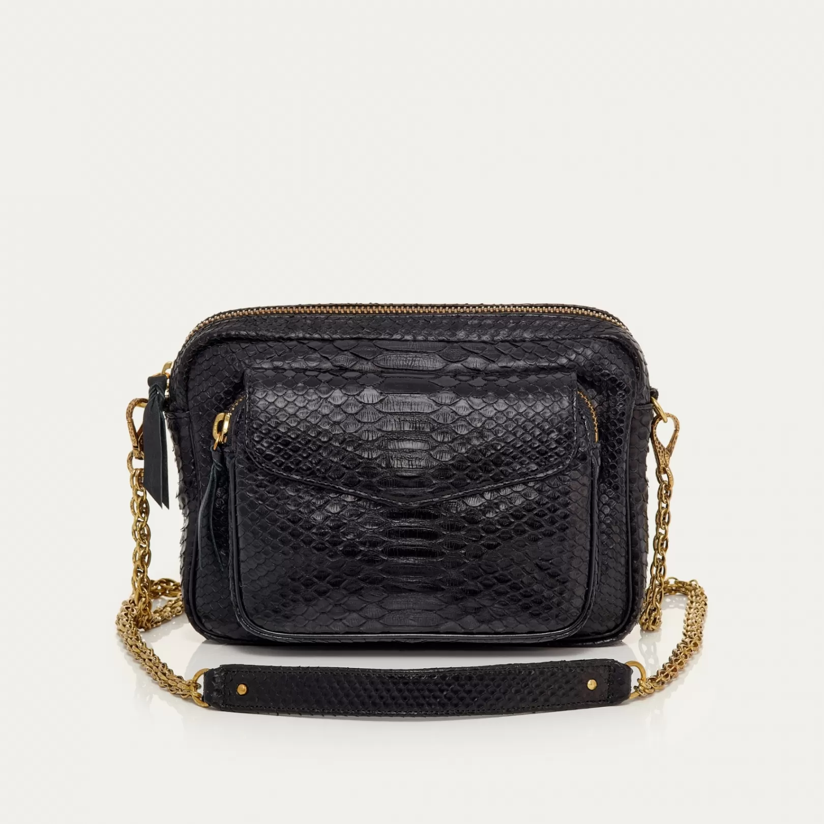 Claris Virot Bags-Big Charly Bag Black Golden Hardware Python