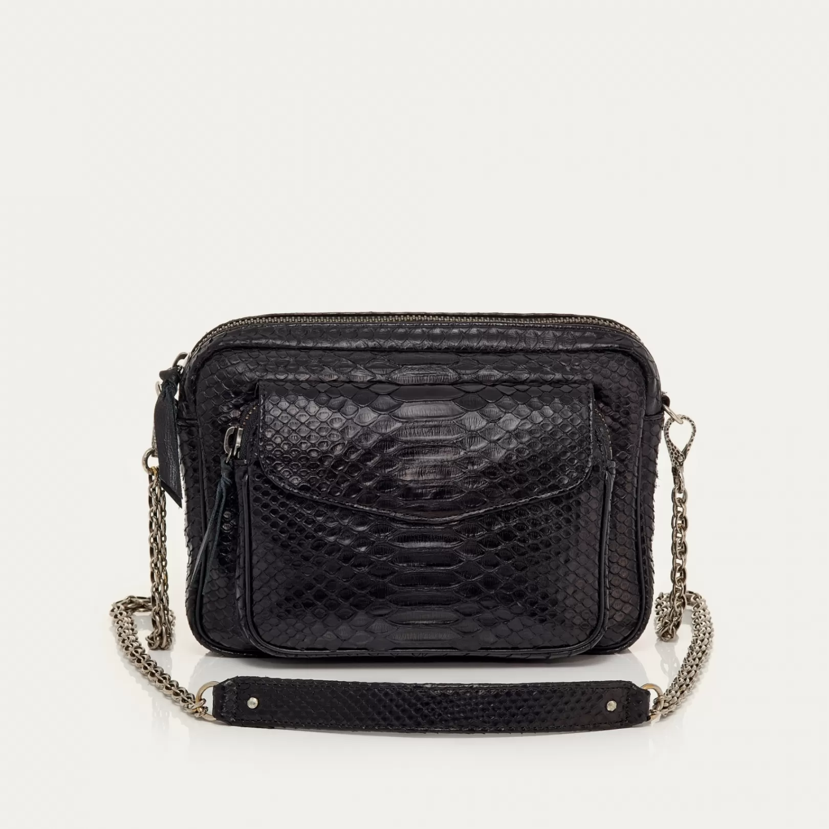 Claris Virot Bags-Big Charly Bag Black Silver Hardware Python