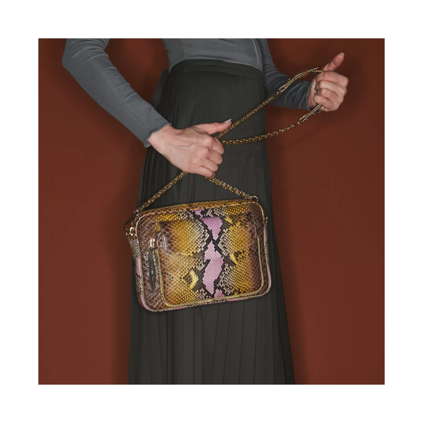 Claris Virot Bags-Big Charly Bag Stone Hand Painted Python