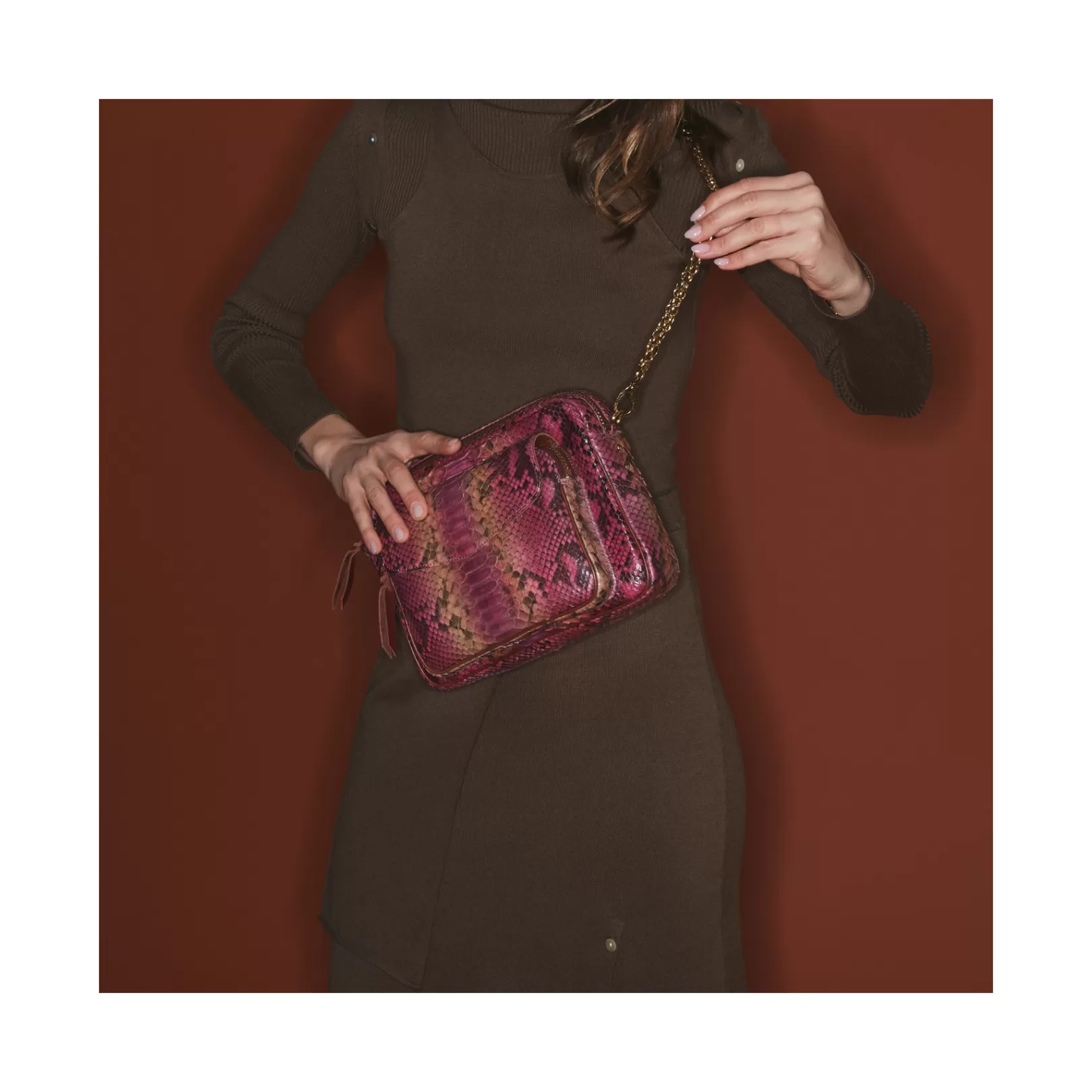 Claris Virot Bags-Big Charly Bag Pink Burgundy Python