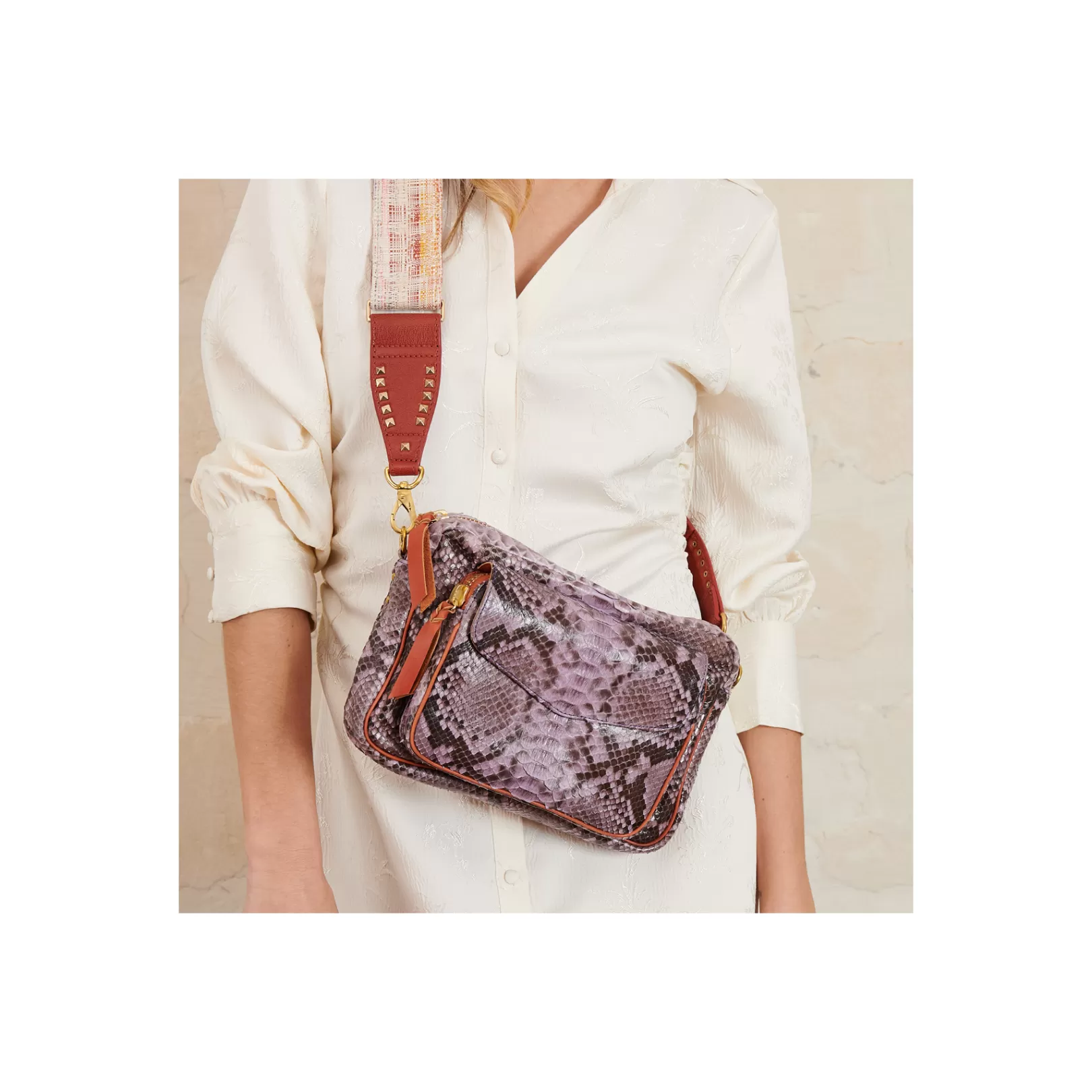 Claris Virot Bags-Big Charly Bag Parme Paruma Python