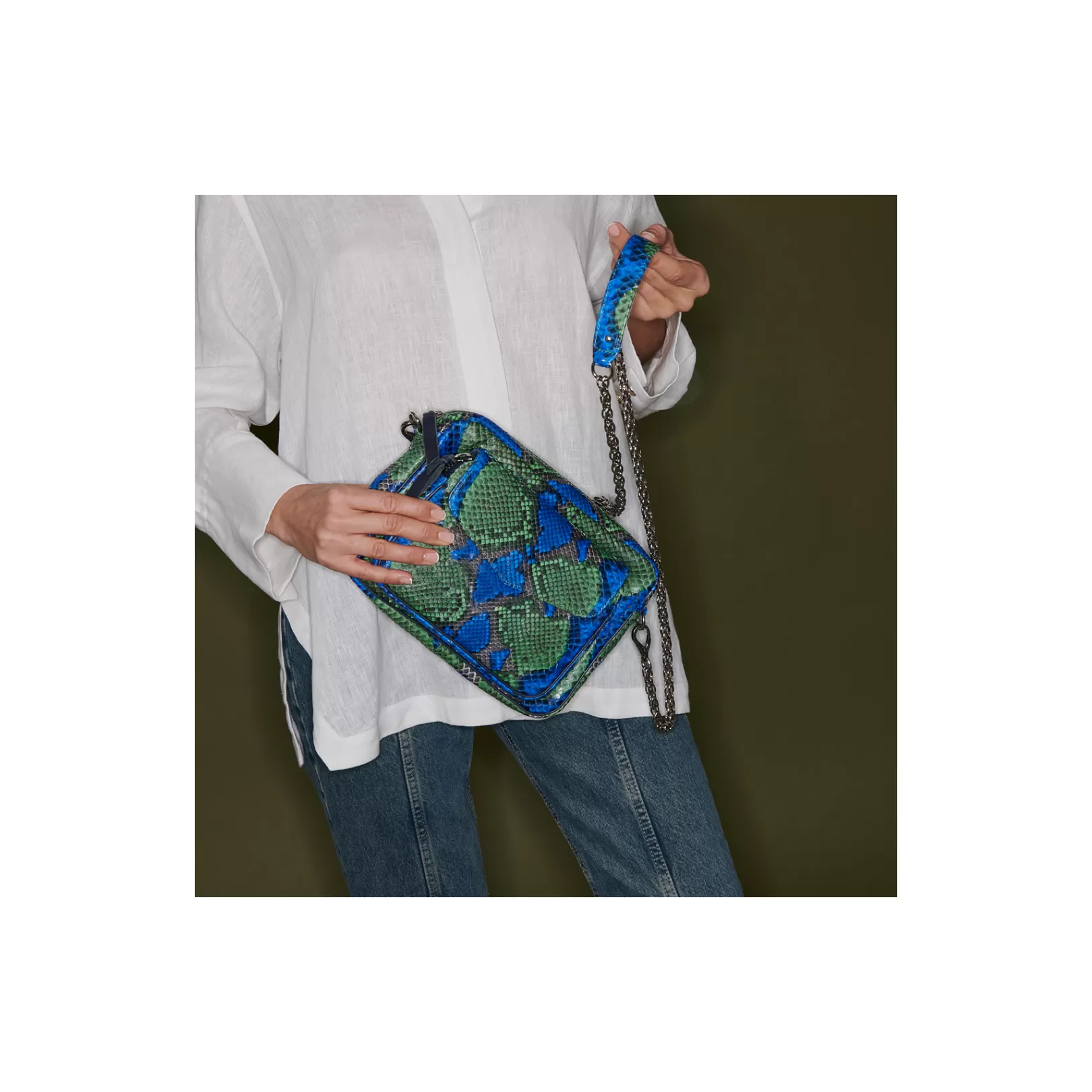 Claris Virot Bags-Big Charly Bag Green Blue Water Lily Python