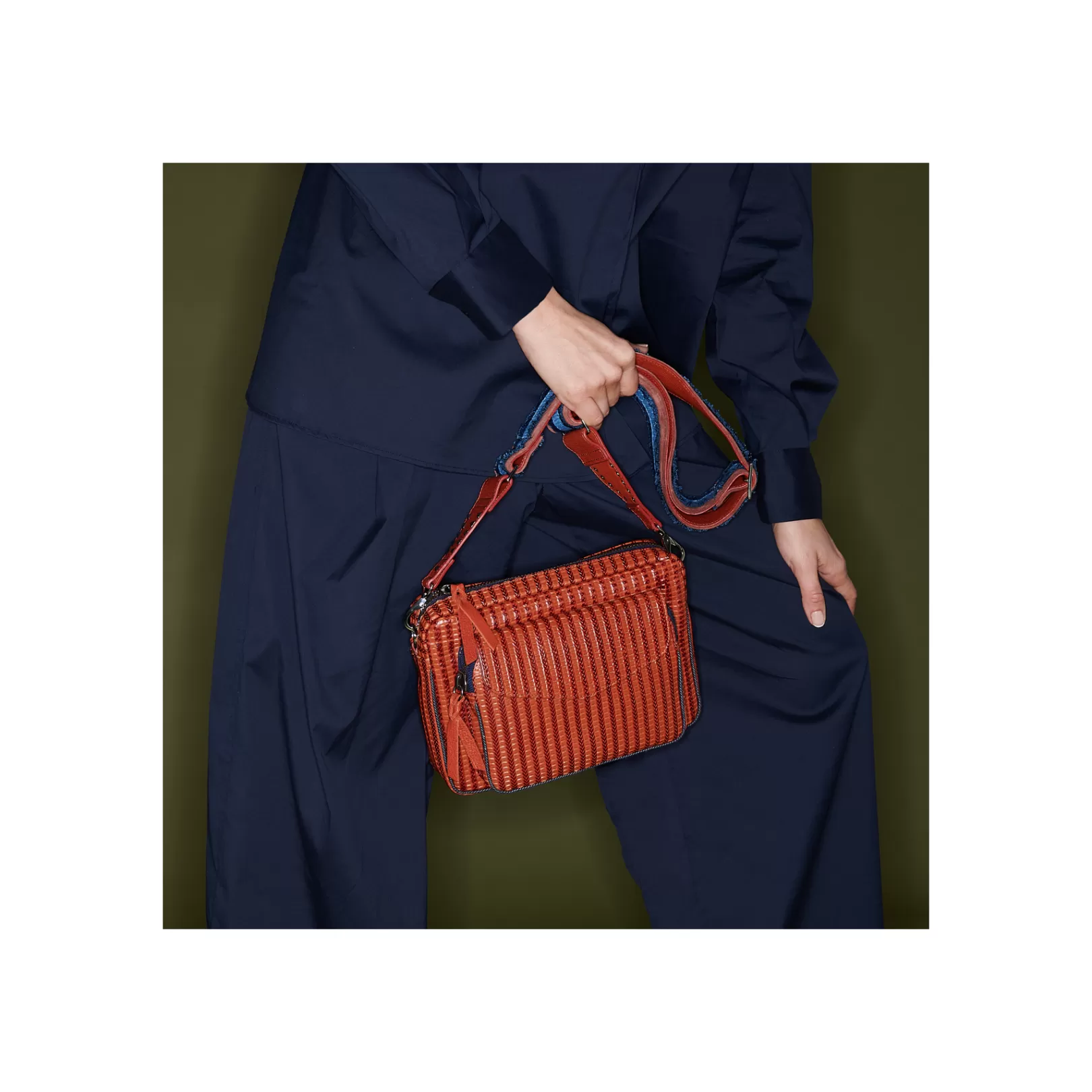 Claris Virot Bags-Big Charly Bag Anko Brick Embossed Woven Leather