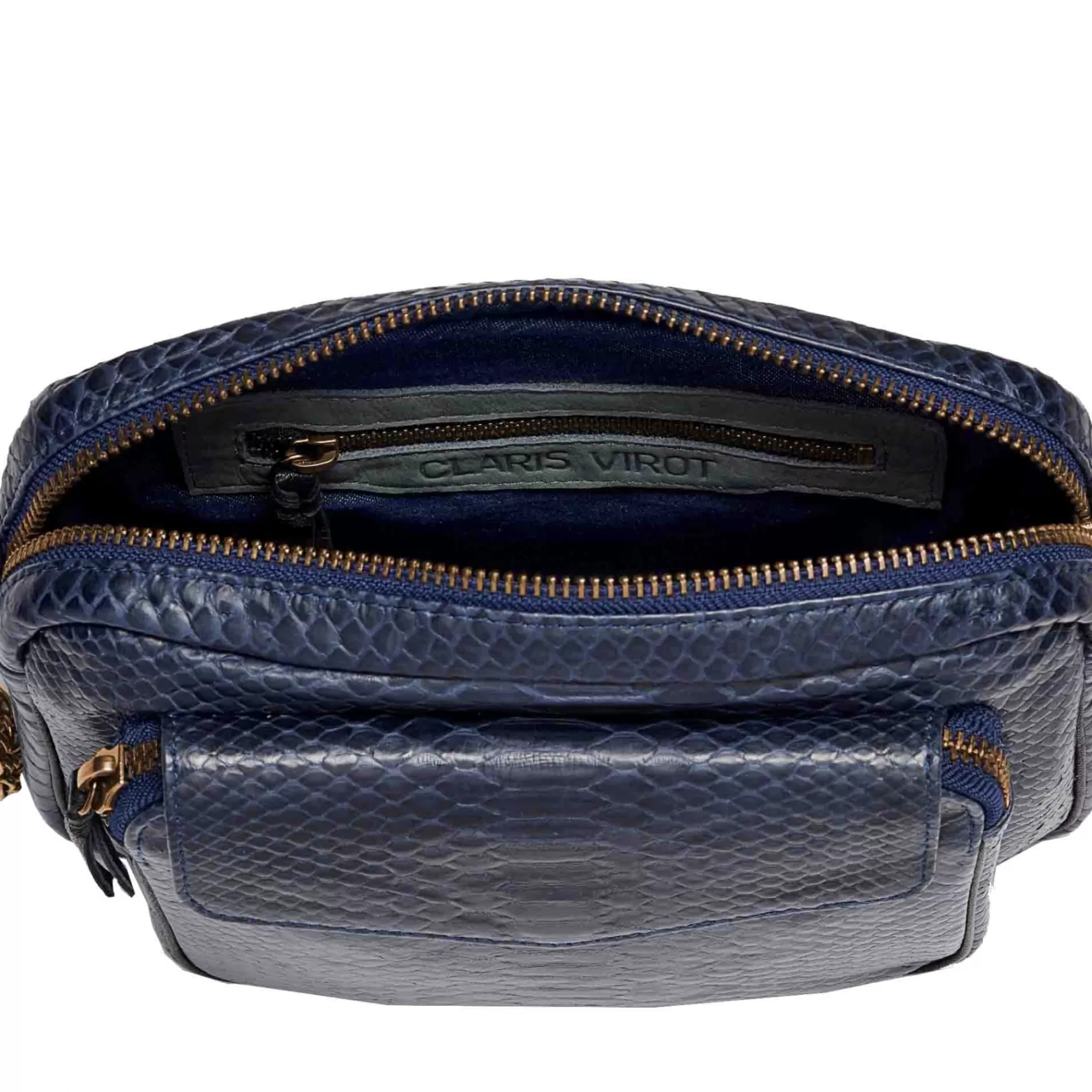 Claris Virot Bags-Big Charly Bag Navy Golden Hardware Python