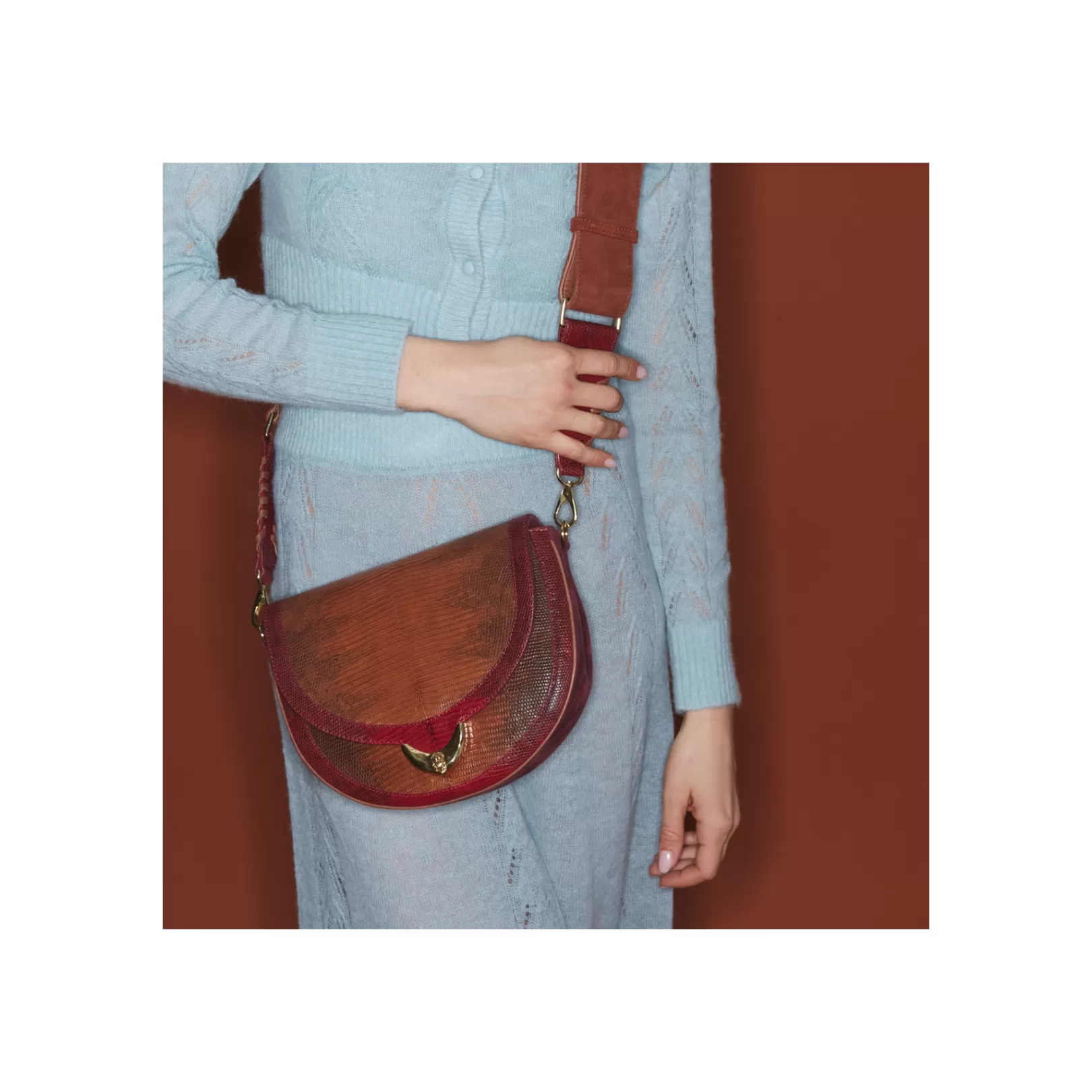 Claris Virot Bags-Big Victoria Bag Moka And Burgundy Lizard