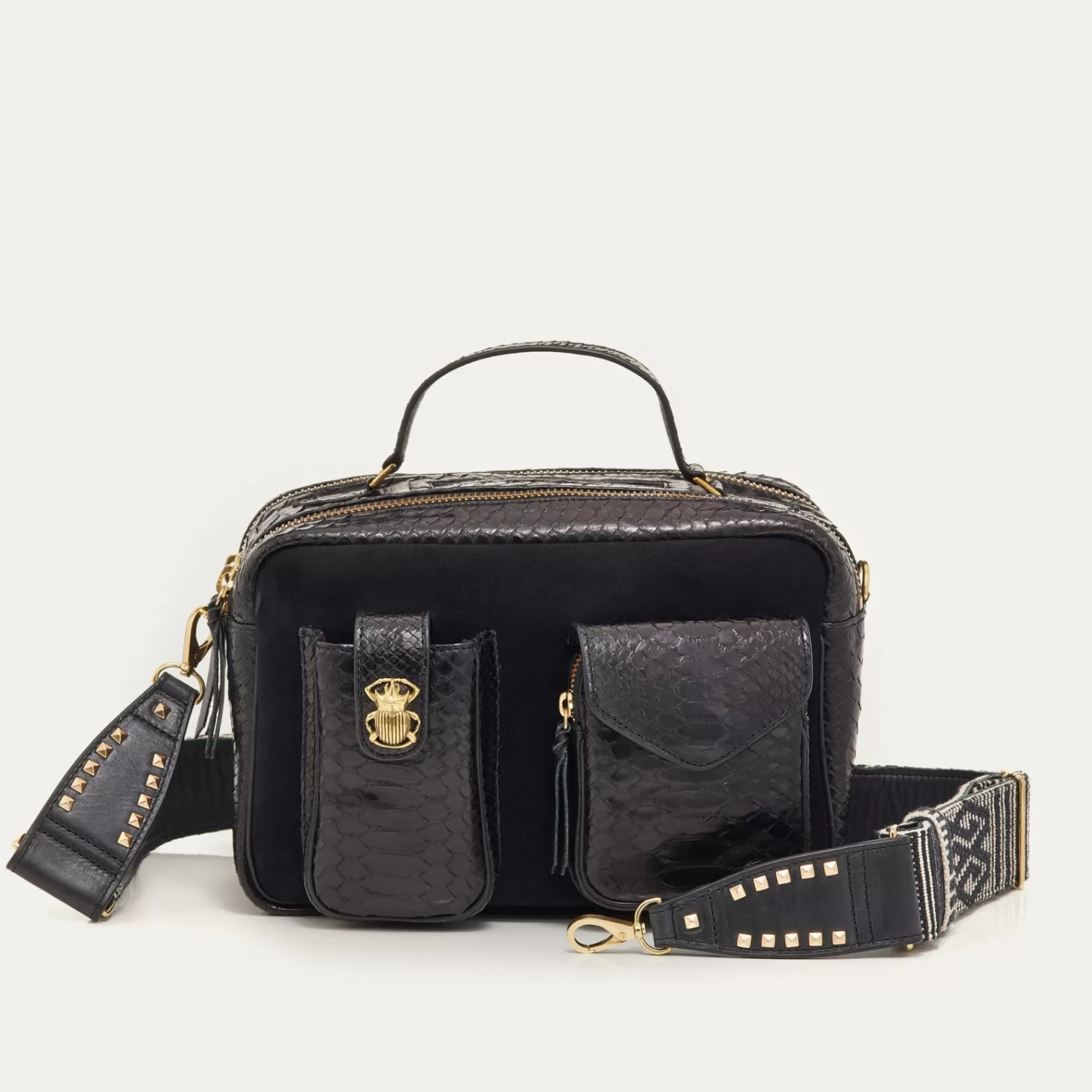 Claris Virot Bags-Cesar Bag Black Python And Leather