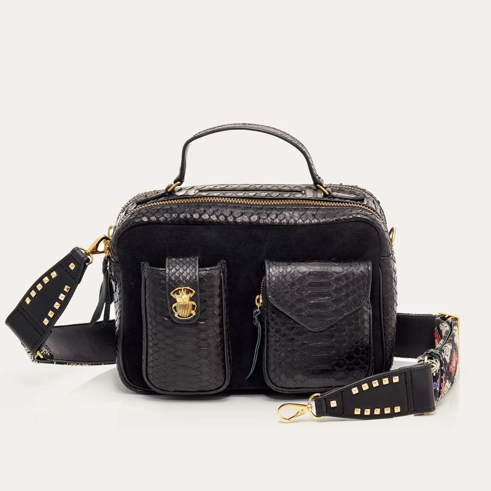 Claris Virot Bags-Cesar Bag Black Python And Leather