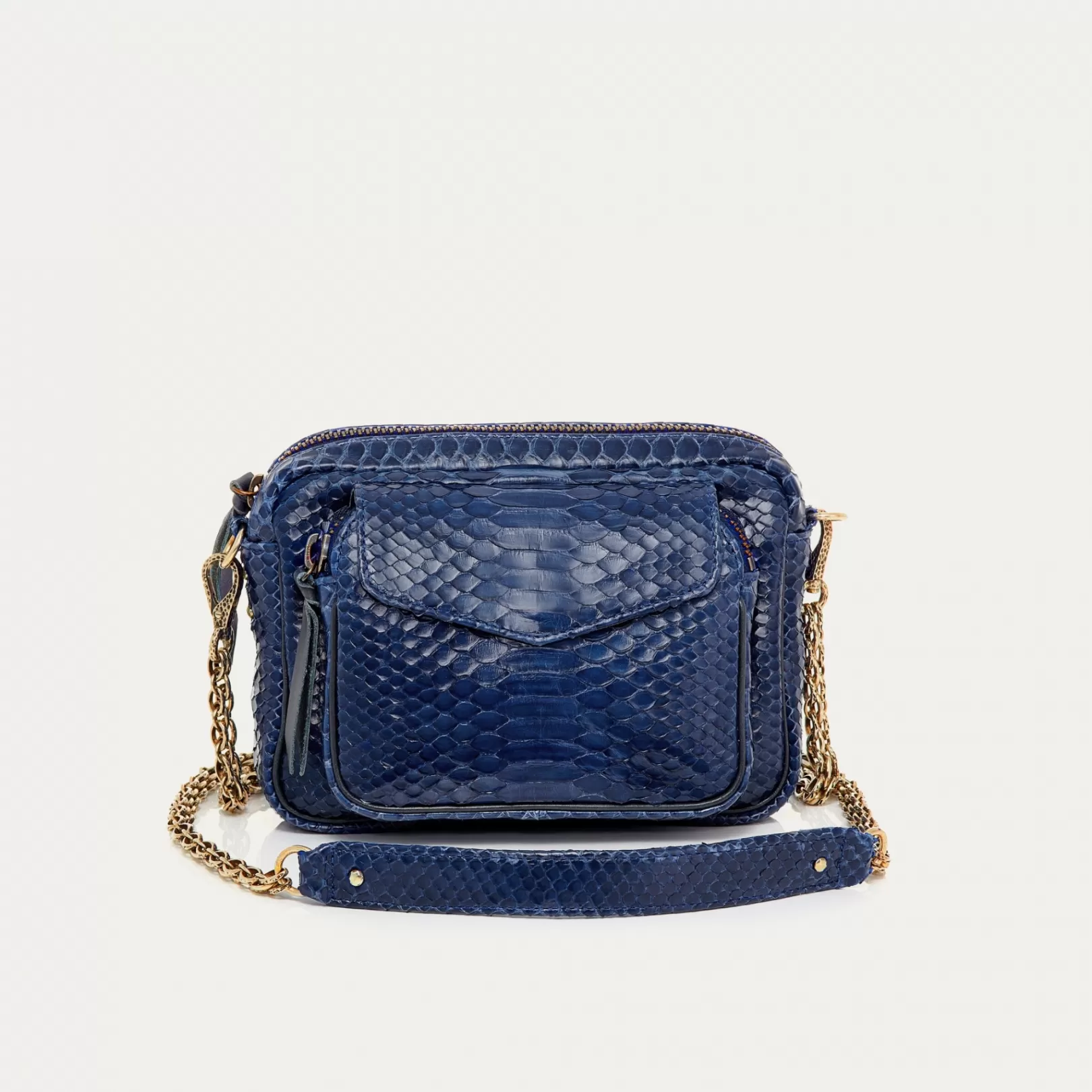 Claris Virot Bags-Charly Bag Navy Golden Hardware Python