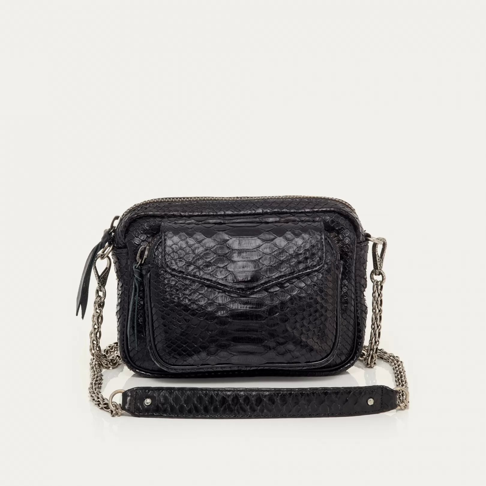 Claris Virot Bags-Charly Bag Black Silver Hardware Python