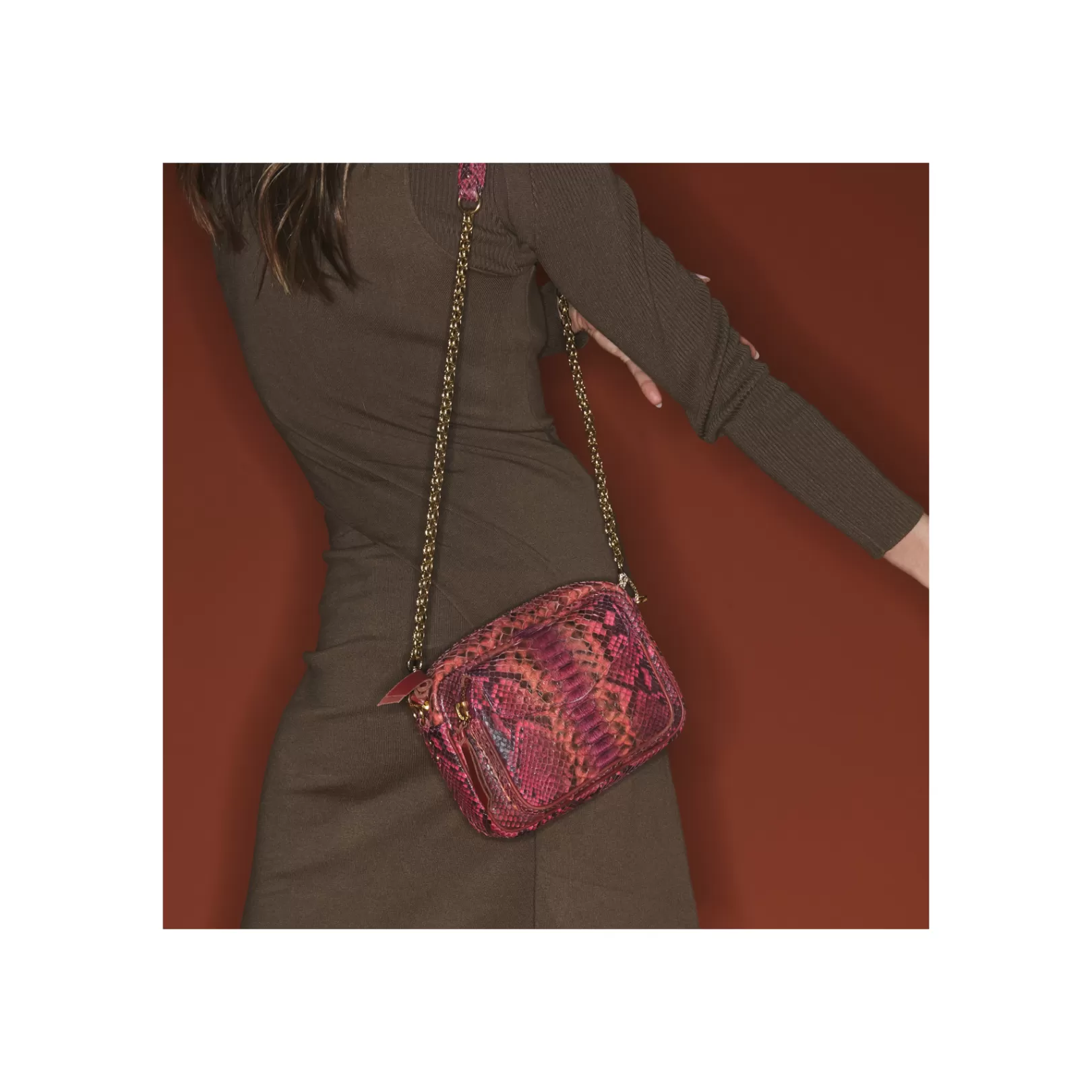 Claris Virot Bags-Charly Bag Pink Burgundy Python