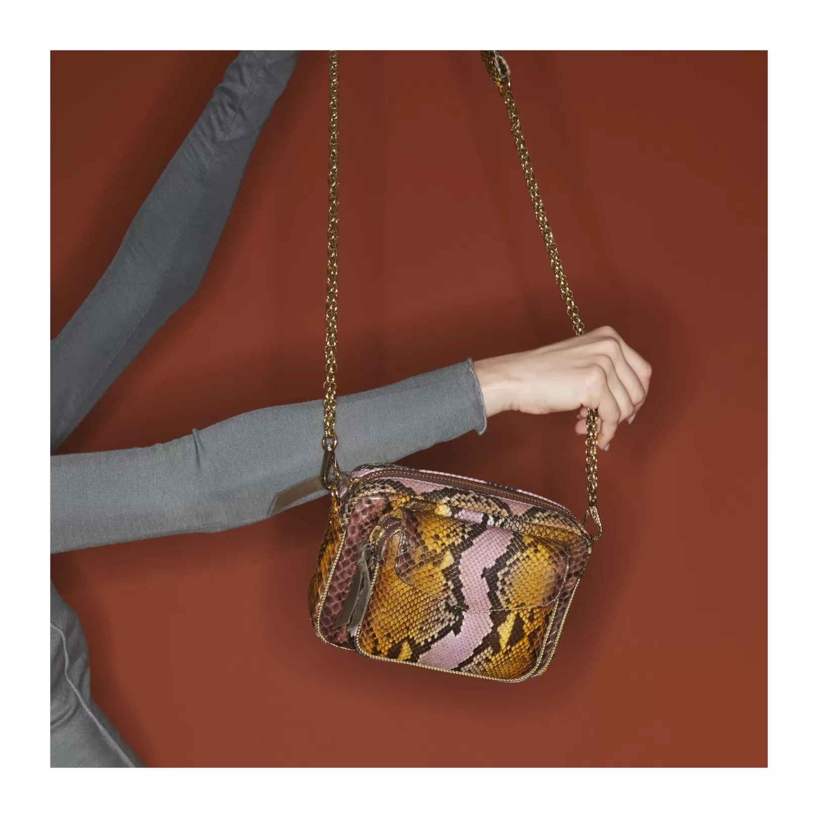 Claris Virot Bags-Charly Bag Stone Hand Painted Python