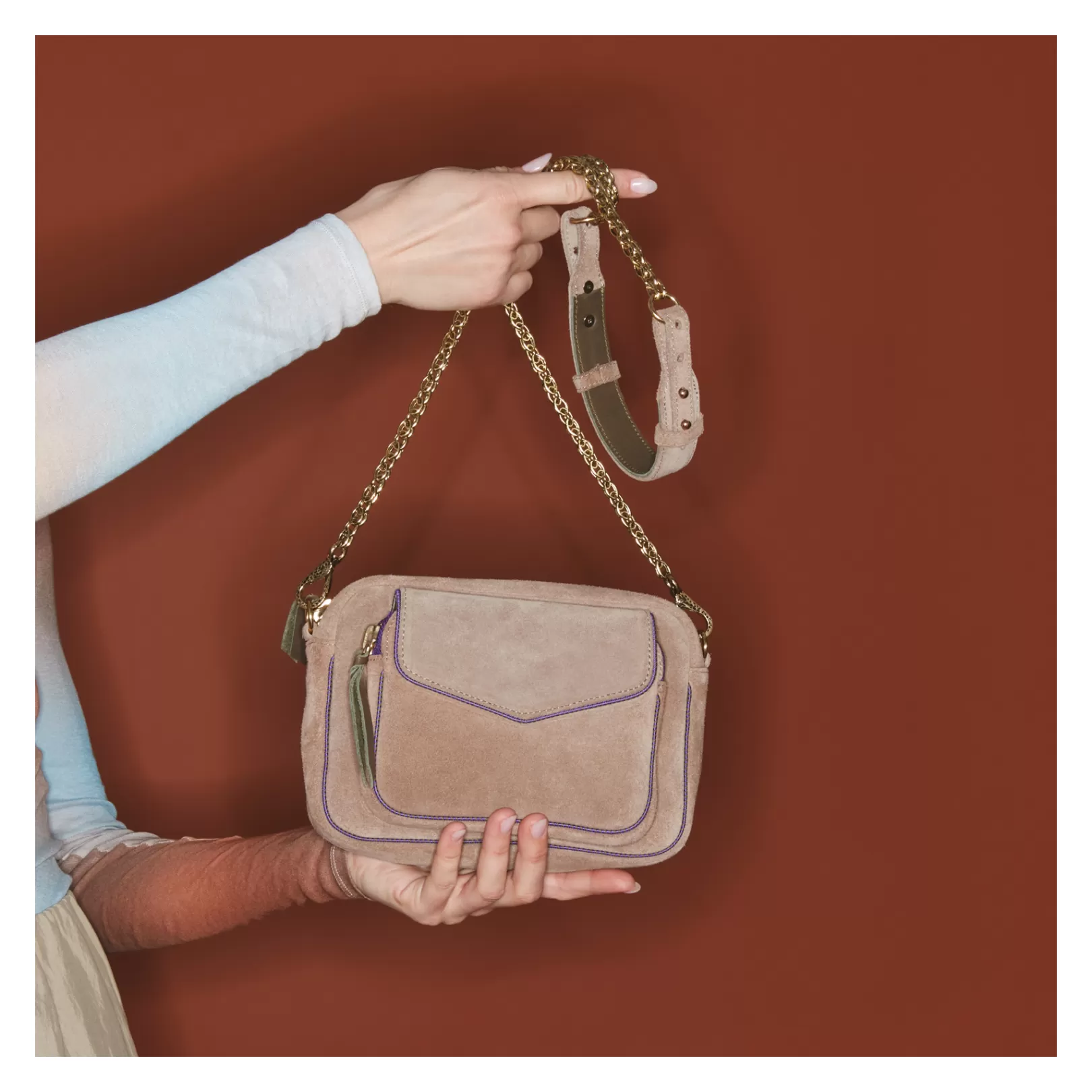 Claris Virot Bags-Charly Bag Grege Thick Leather Suede