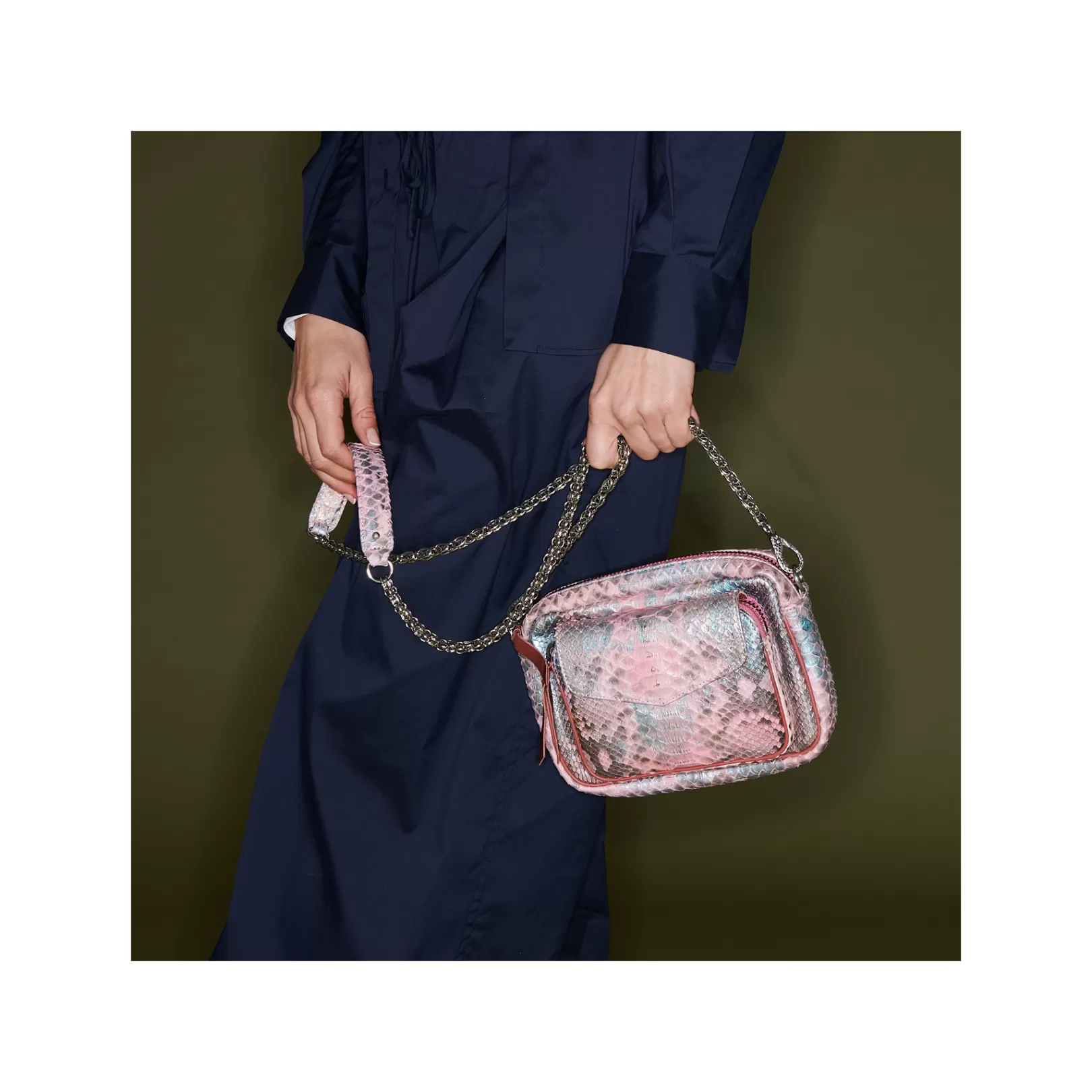 Claris Virot Bags-Charly Bag Metallic Coral Pink Python