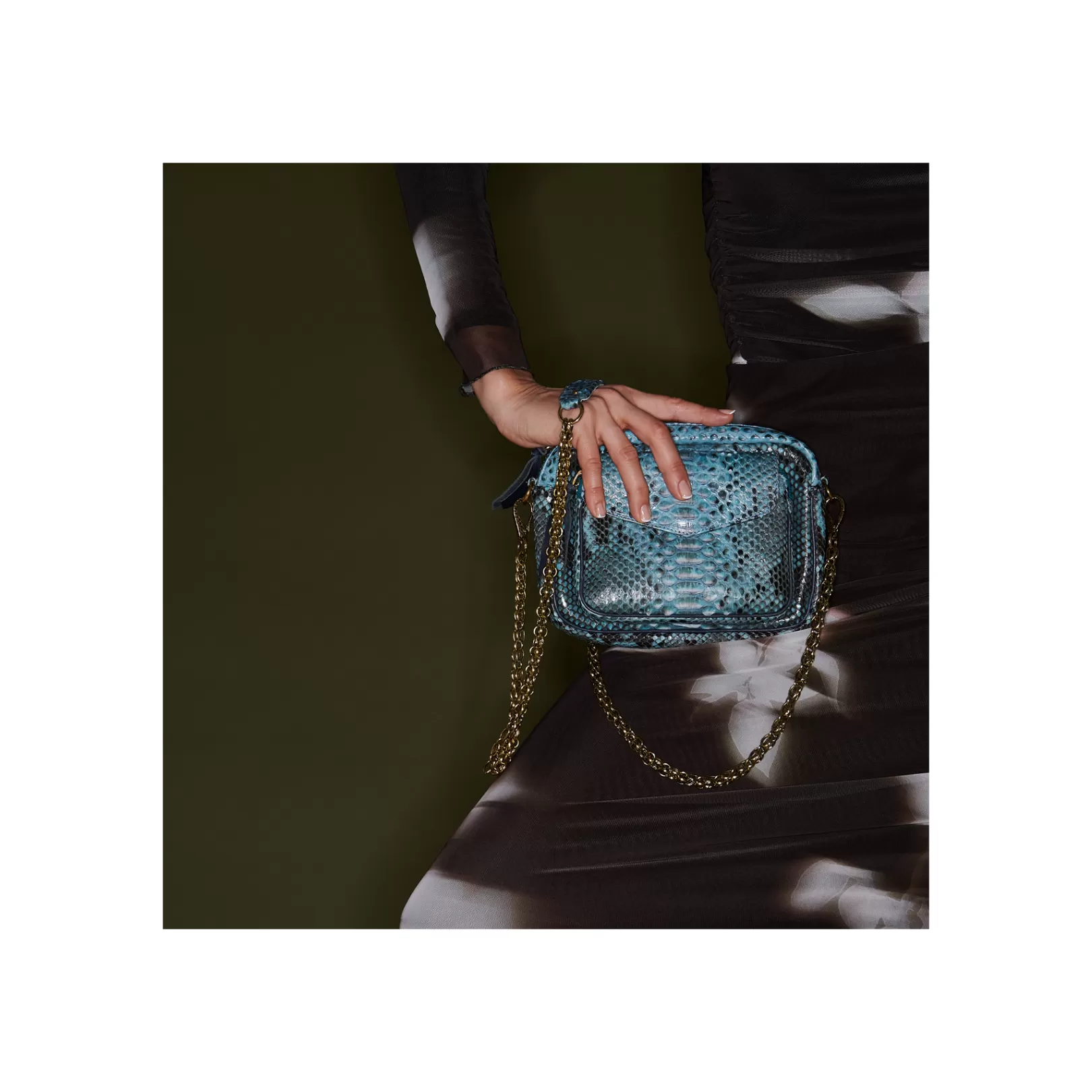 Claris Virot Bags-Charly Bag Blue Lagoon Python