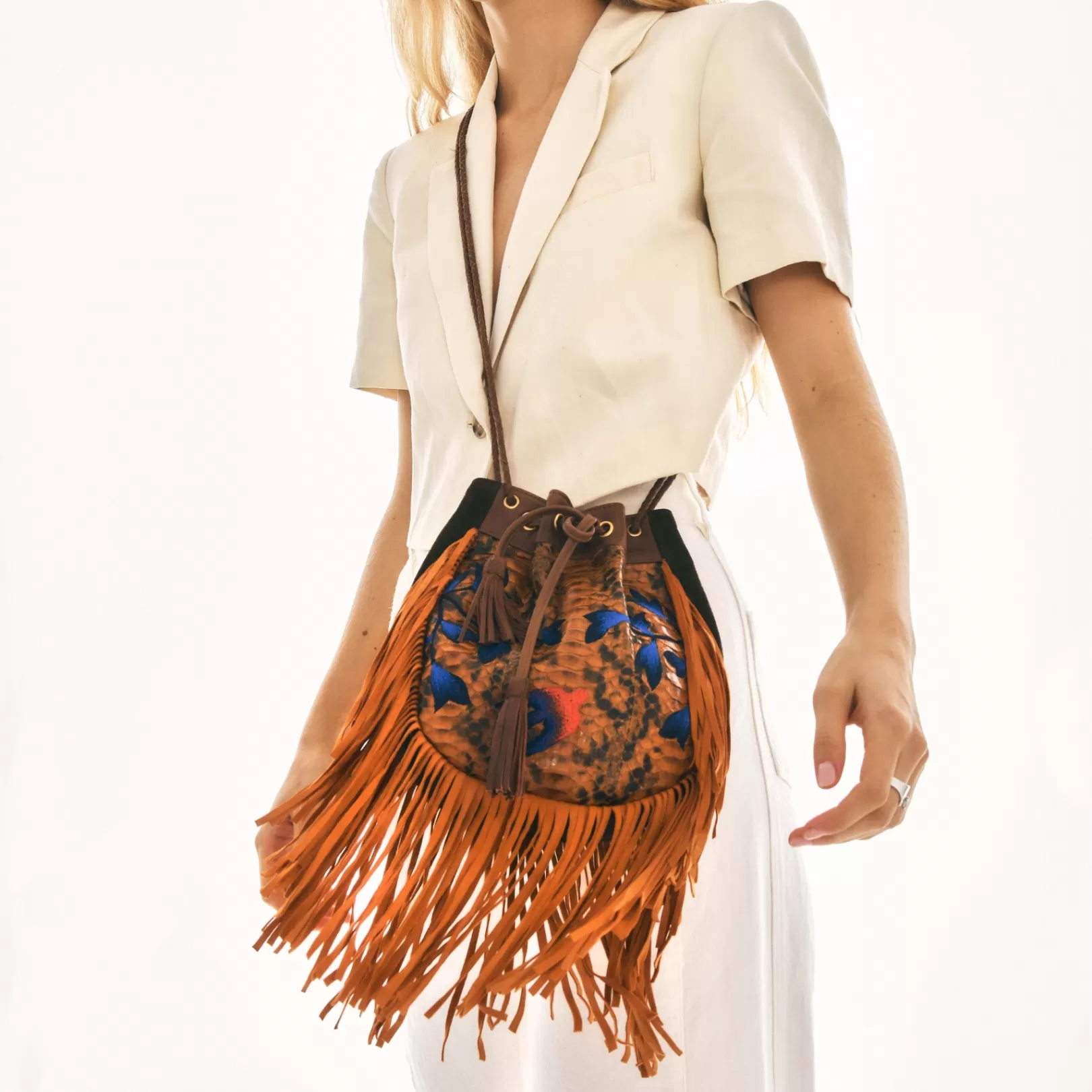 Claris Virot Bags-Cheyenne Bag Orange Embrodied Python