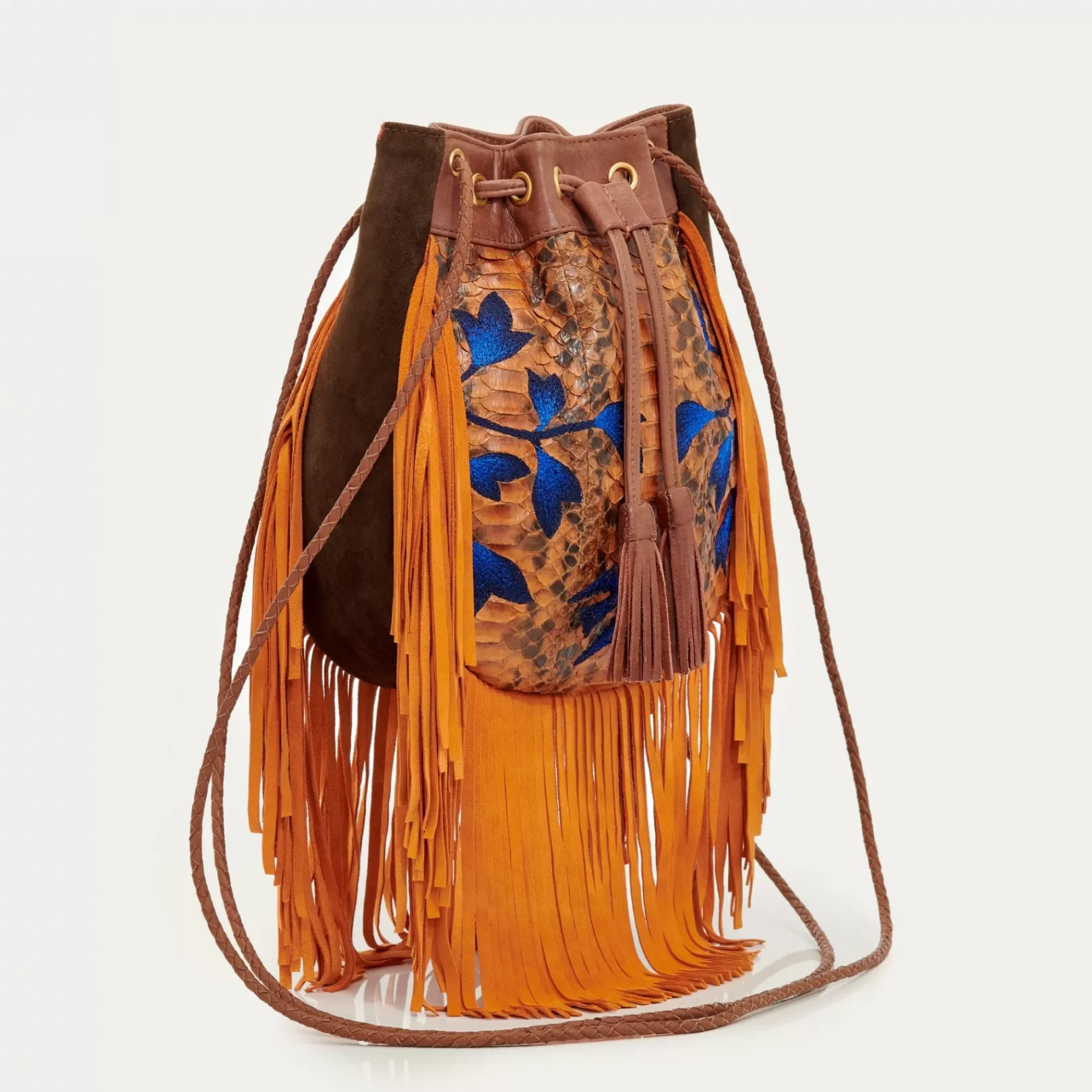 Claris Virot Bags-Cheyenne Bag Orange Embrodied Python