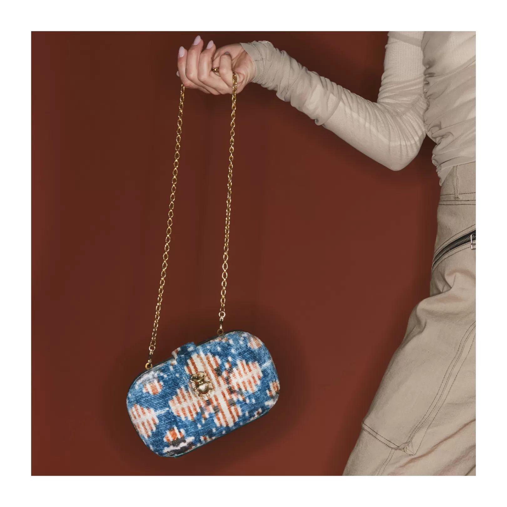 Claris Virot Bags-Chiara Bag Blue Snowflake Silk Velvet