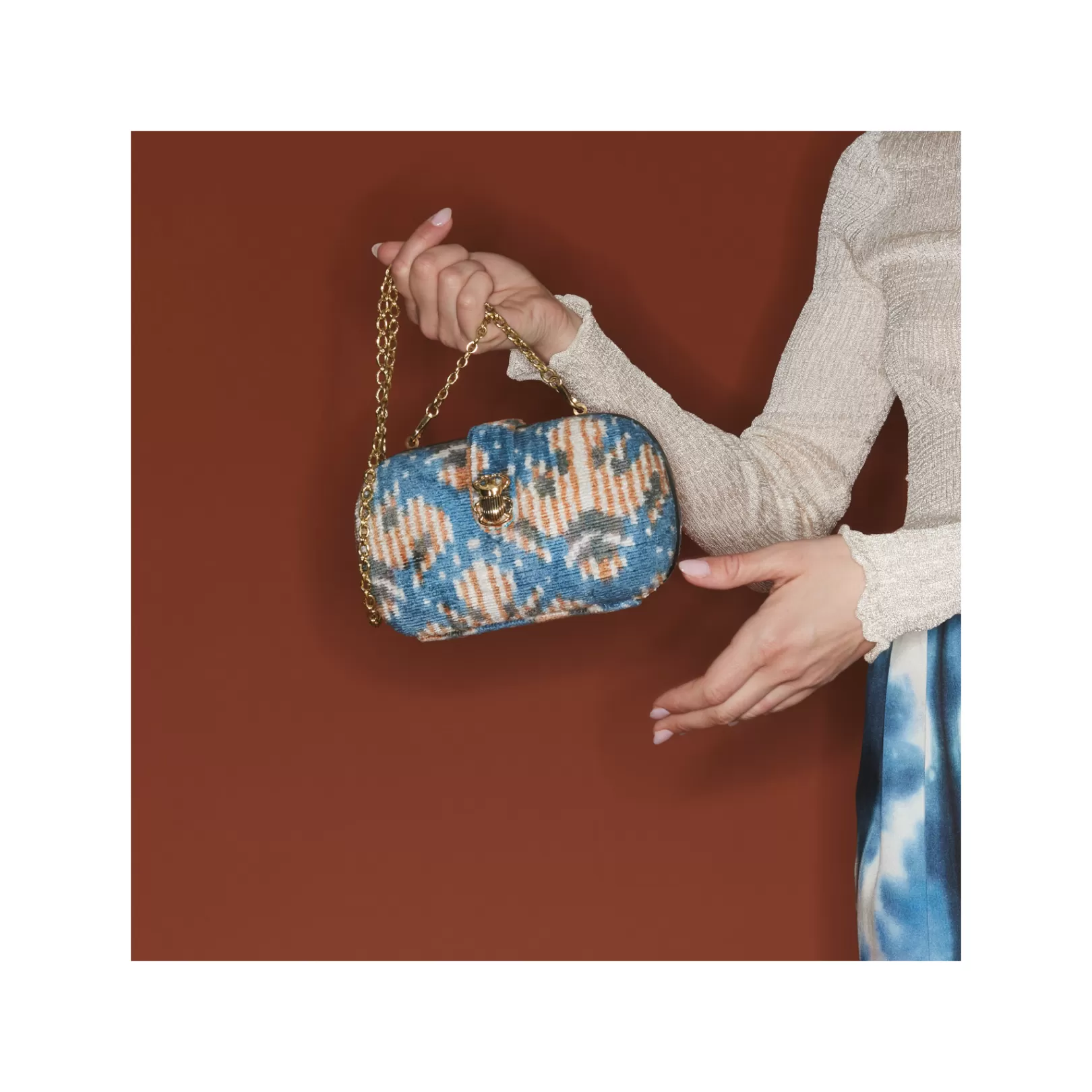 Claris Virot Bags-Chiara Bag Blue Snowflake Silk Velvet