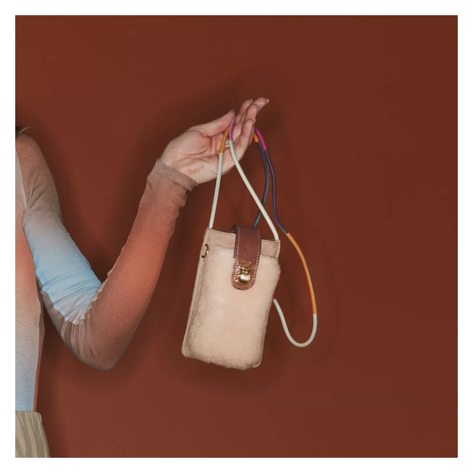 Claris Virot Bags-Double Marcus Case Cream Shearling And Embroidery