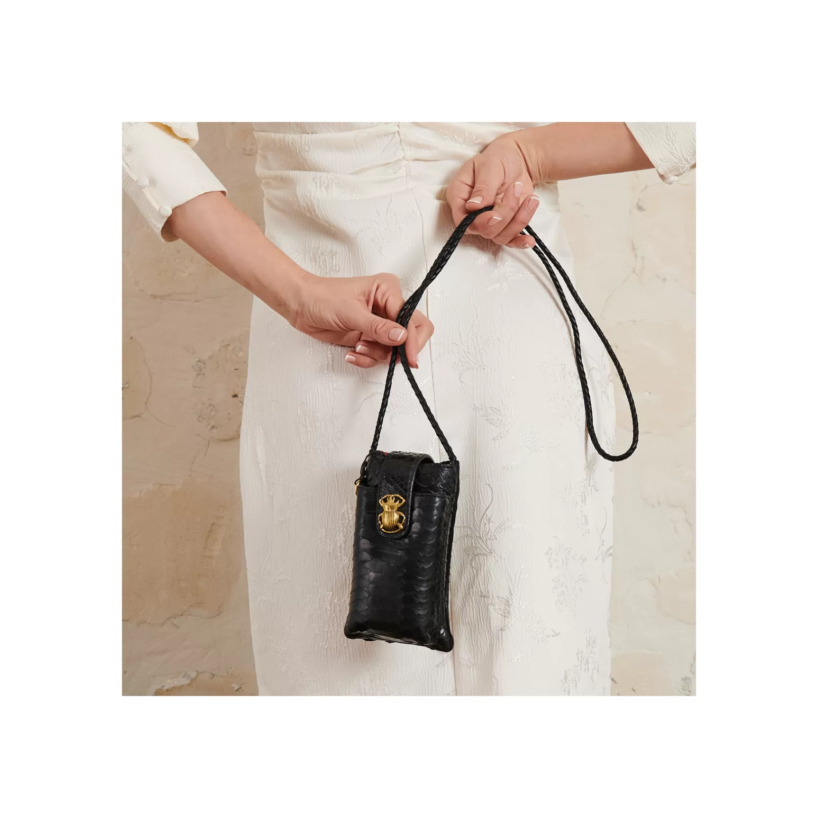 Claris Virot Bags-Double Marcus Case Black Python And Leather