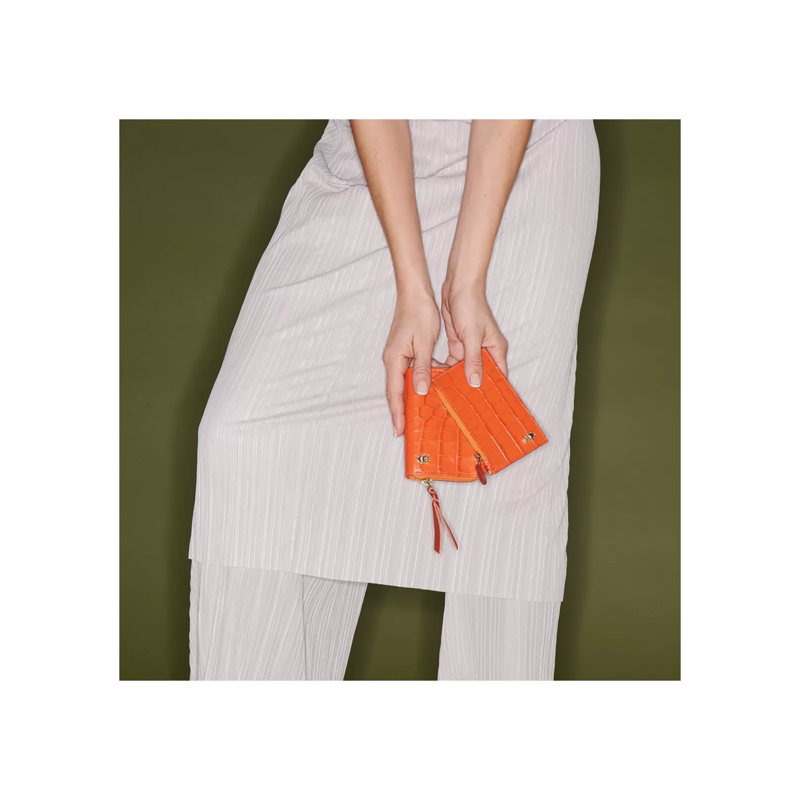 Claris Virot Bags-Helena Wallet Orange Koi Embossed Croco Leather