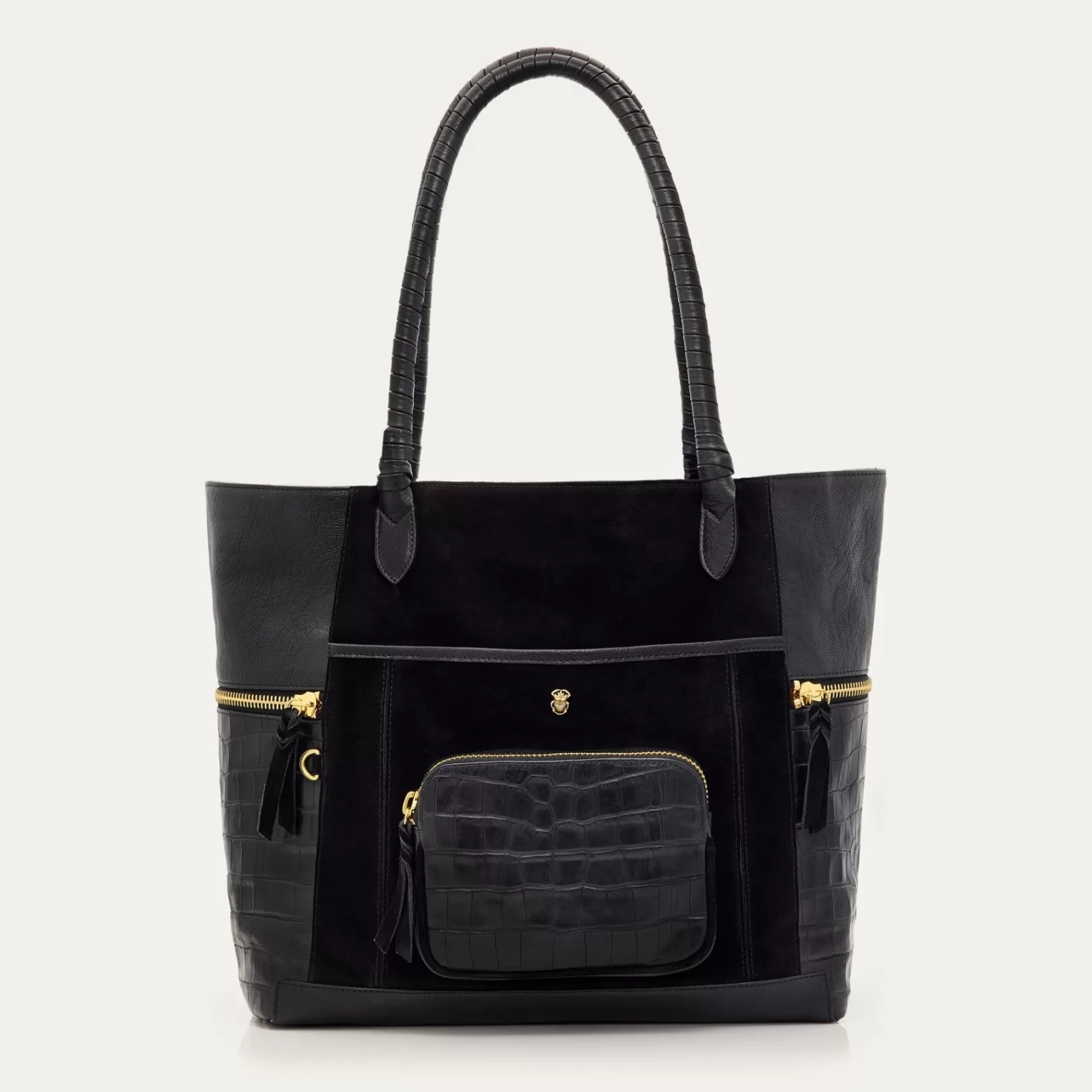 Claris Virot Bags-Hugo Bag Liquorice Leather And Velvet