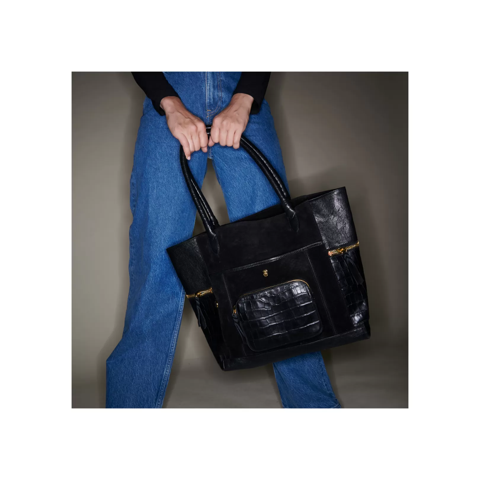 Claris Virot Bags-Hugo Bag Liquorice Leather And Velvet