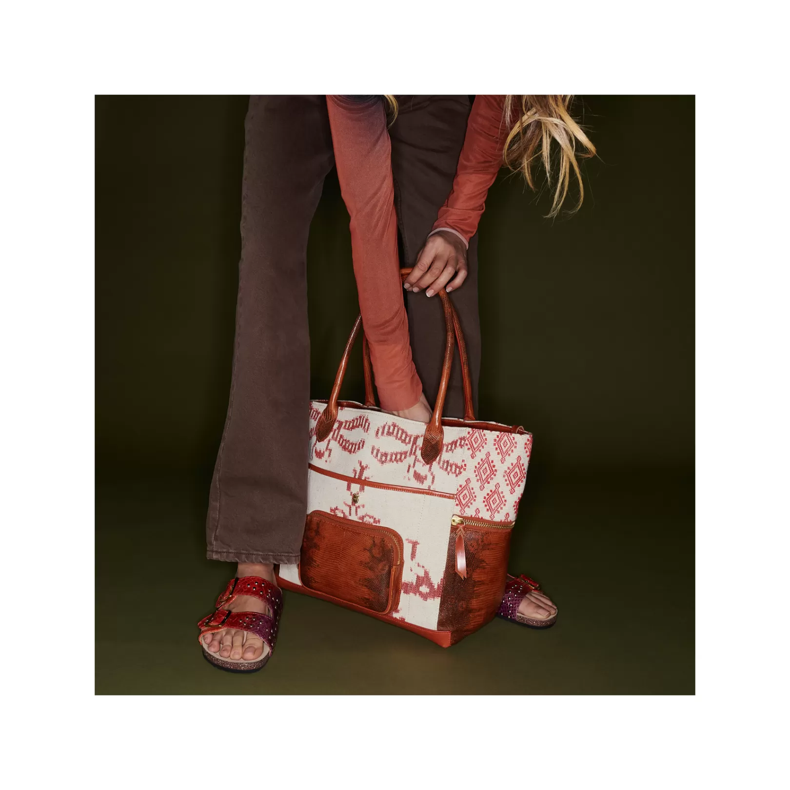 Claris Virot Bags-Hugo Bag Red Dragon Timor Fabric