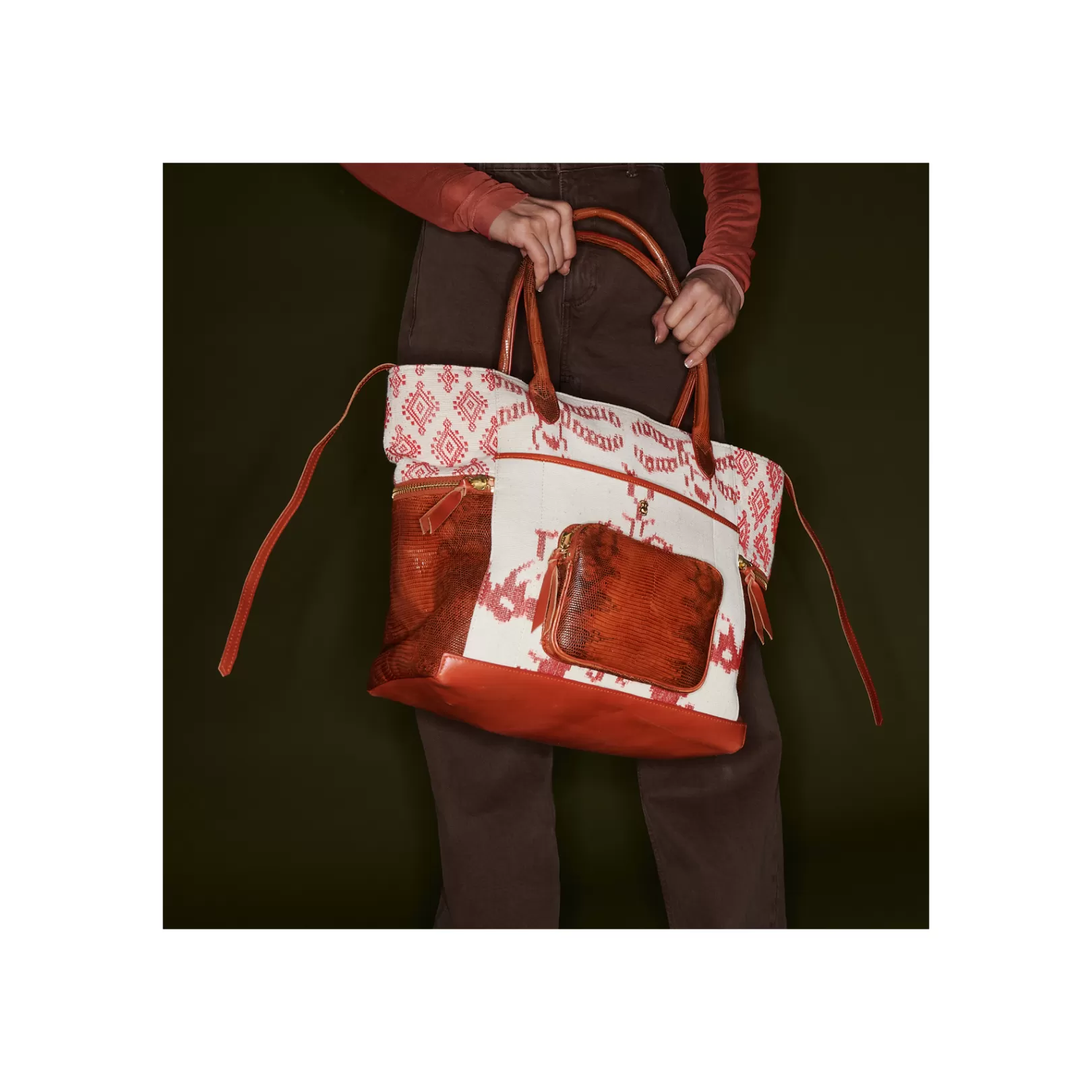 Claris Virot Bags-Hugo Bag Red Dragon Timor Fabric