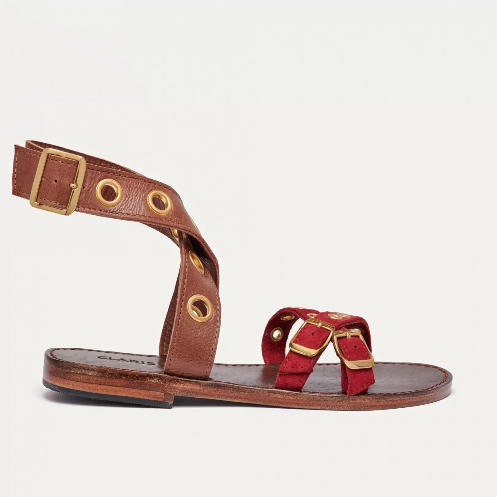 Claris Virot Laurette Sandals-Laurette Sandals Burgundy Chocolate Leather And Suede