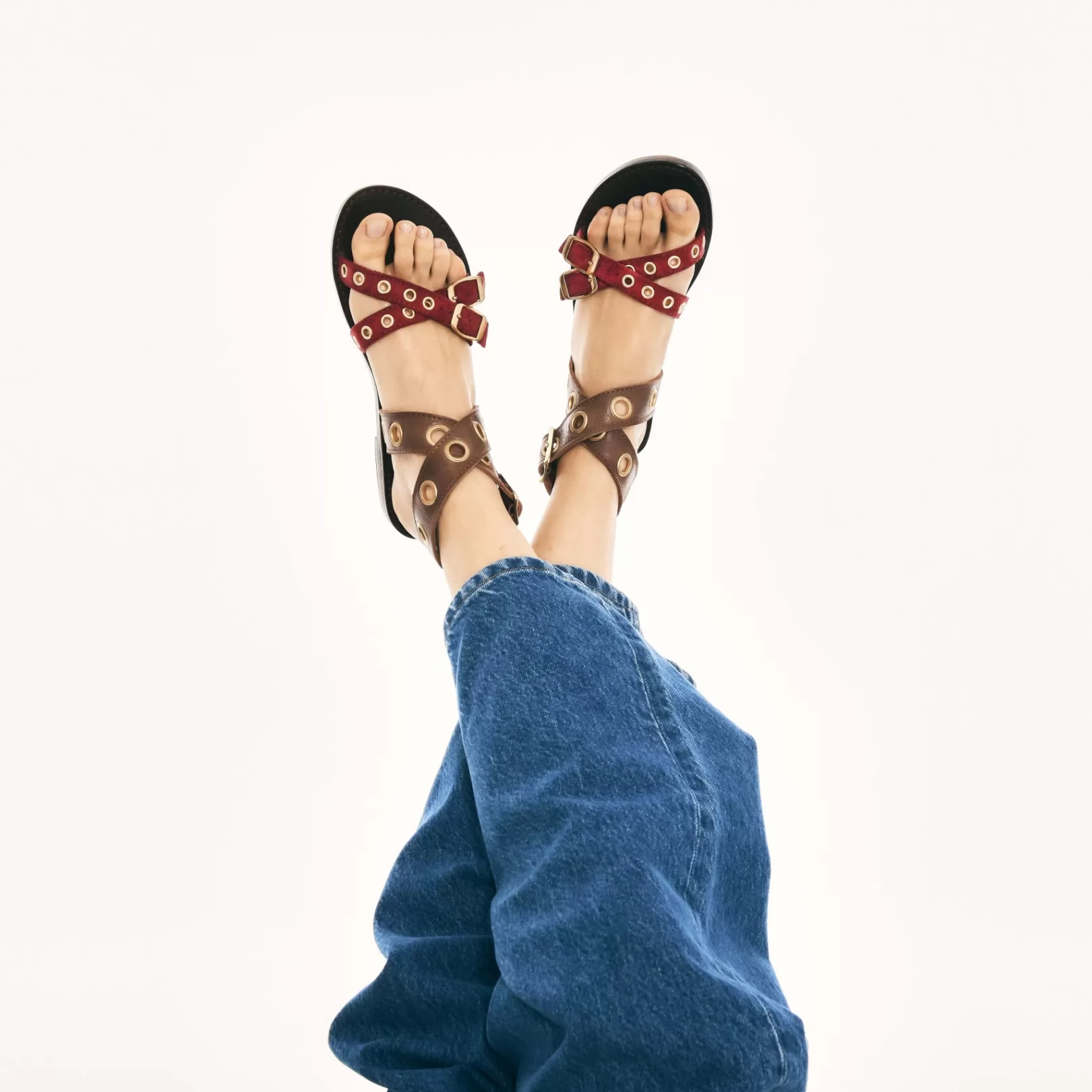 Claris Virot Laurette Sandals-Laurette Sandals Burgundy Chocolate Leather And Suede